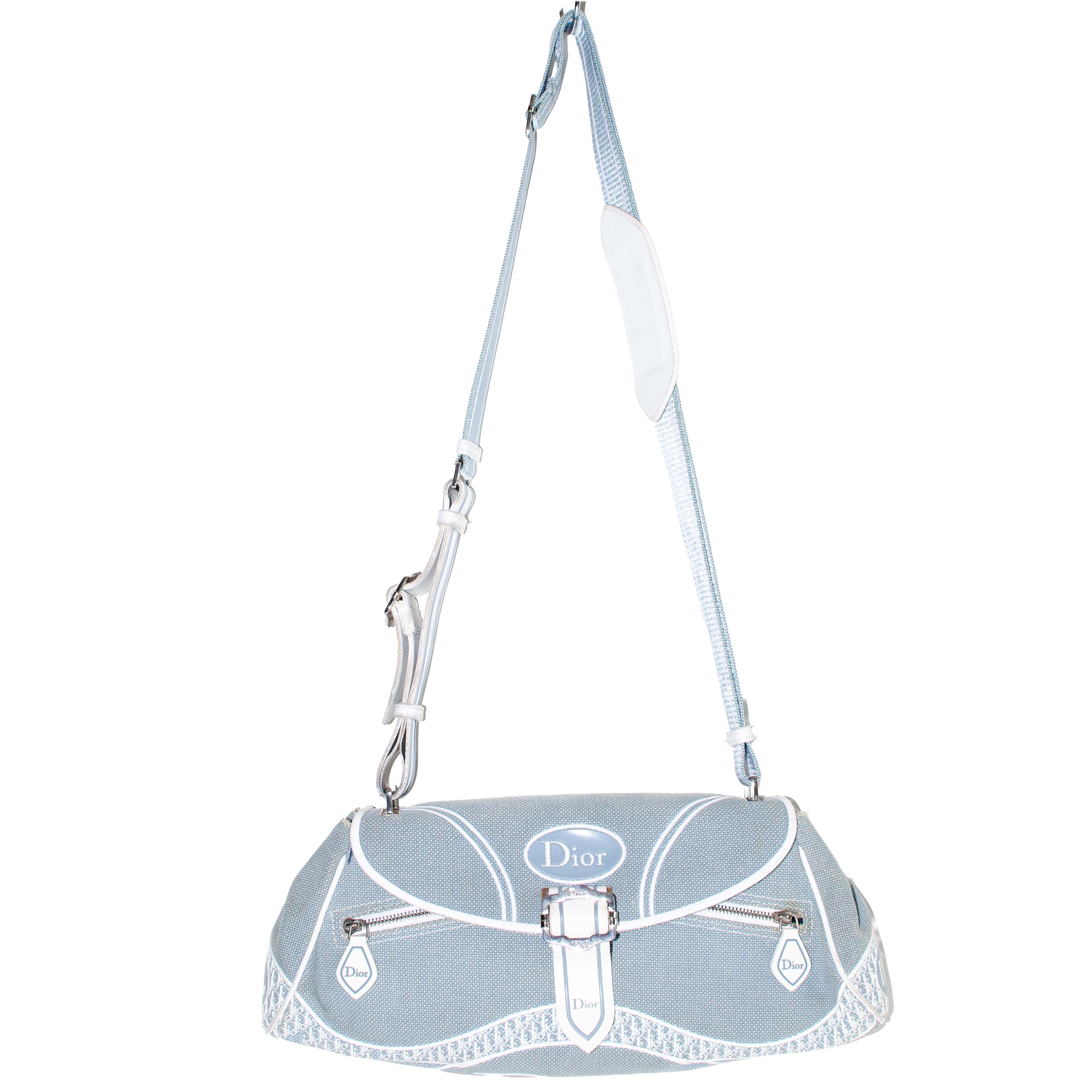 Dior Vintage Dior canvas shoulder bag in light blue / white. Size ONE SIZE - 2 Thumbnail