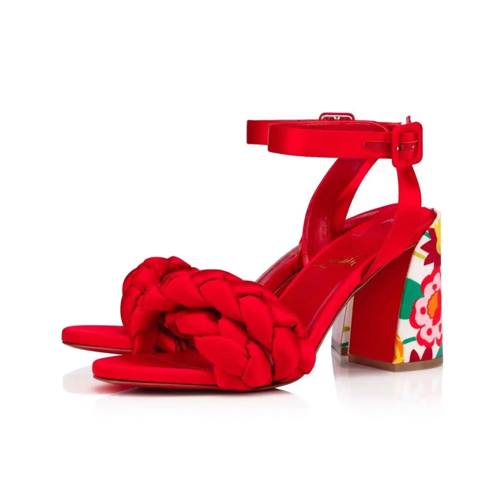 Christian Louboutin Brio 85 Red Floral Ankle Strap Sandal Block Heel Pump 37 Size US 7 / IT 37 - 1 Thumbnail
