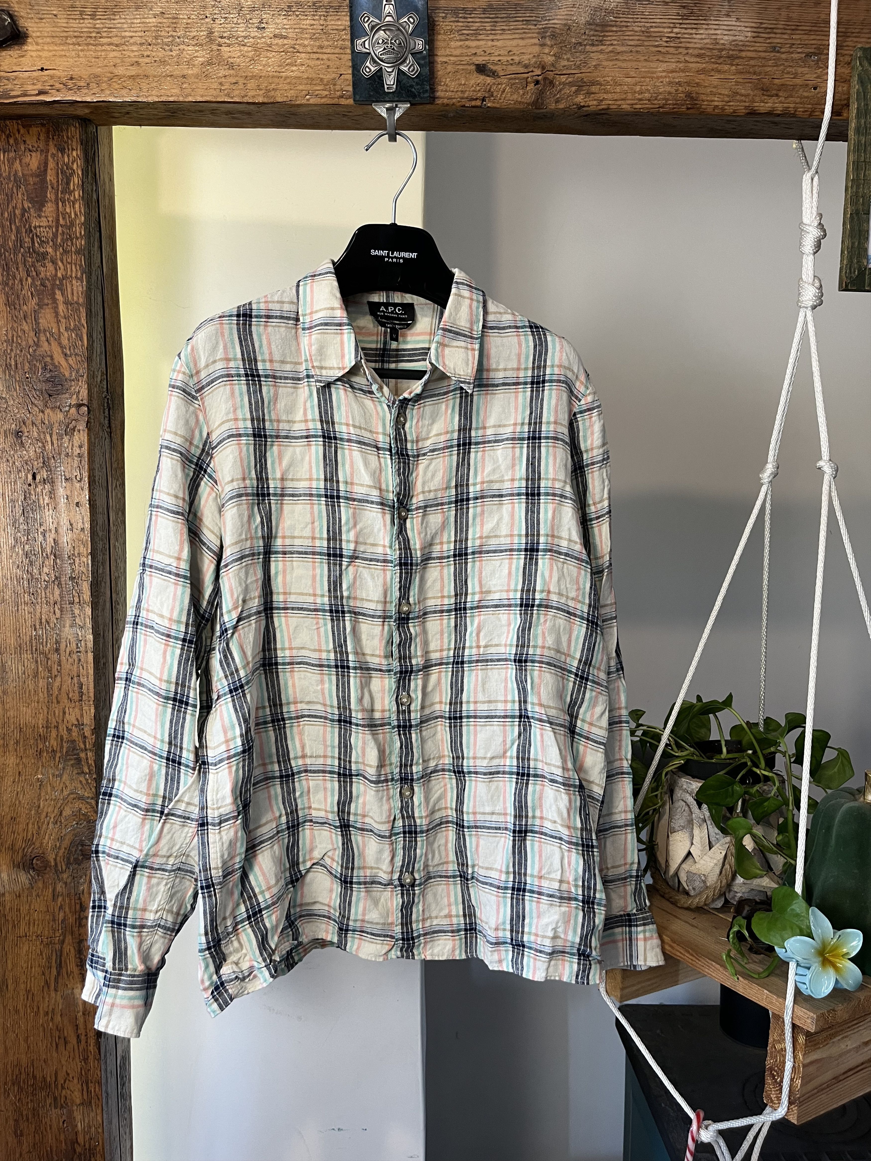 A.P.C. × Designer A.P.C Checked Beige Summer Linen Shirt Size US M / EU 48-50 / 2 - 1 Thumbnail