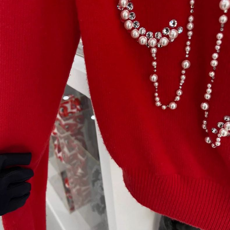 Chanel Chanel Red rhinestone wool knitted sweater Size XS / US 0-2 / IT 36-38 - 7 Thumbnail