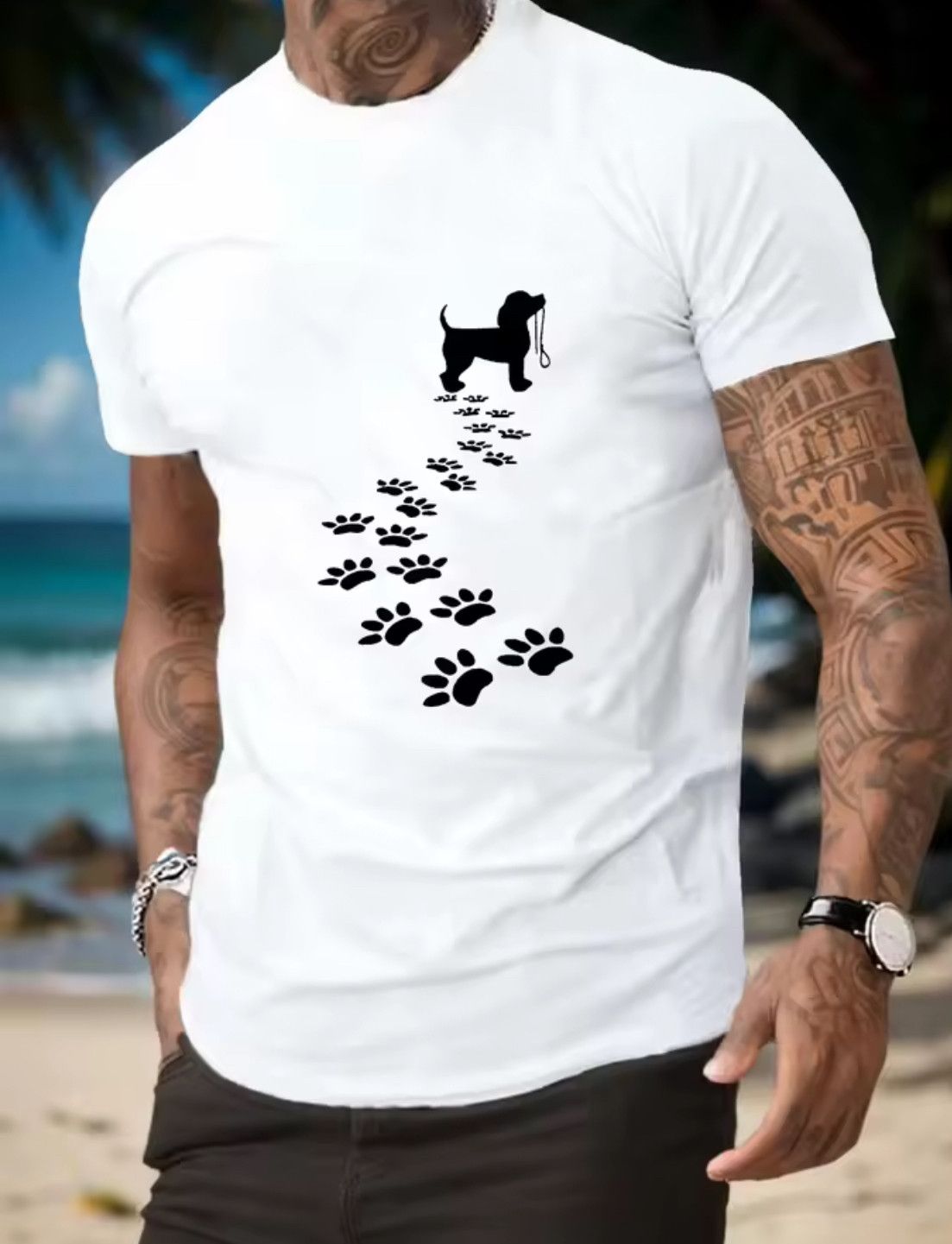 Japanese Brand Streetwear Y2K Creative Dog Paws Sketch Print T-Shirt Size US M / EU 48-50 / 2 - 1 Thumbnail