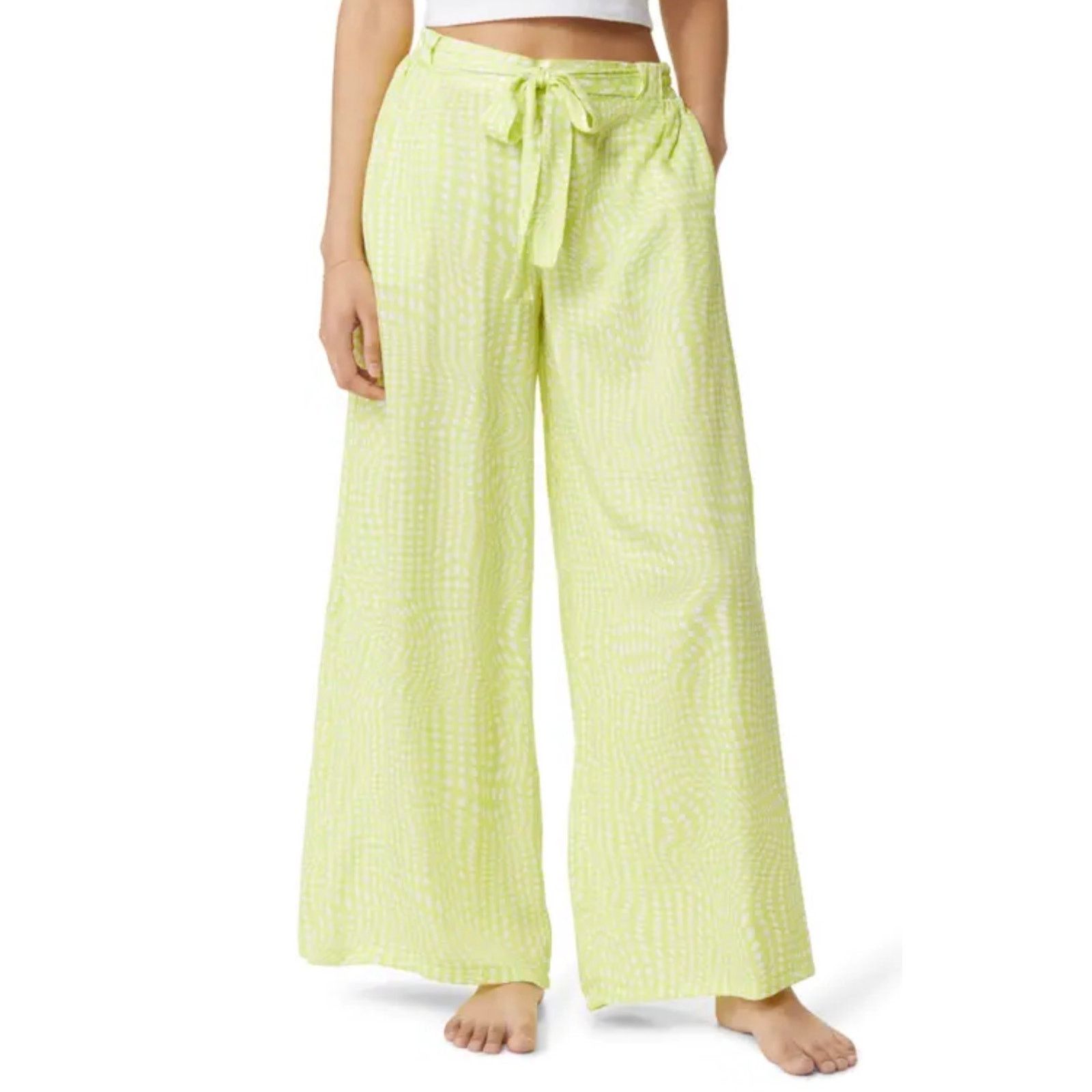 Other Open Edit Womens Green White Diamond Print Satin Pants M NWT Size 34" / US 12 / IT 48 - 1 Thumbnail