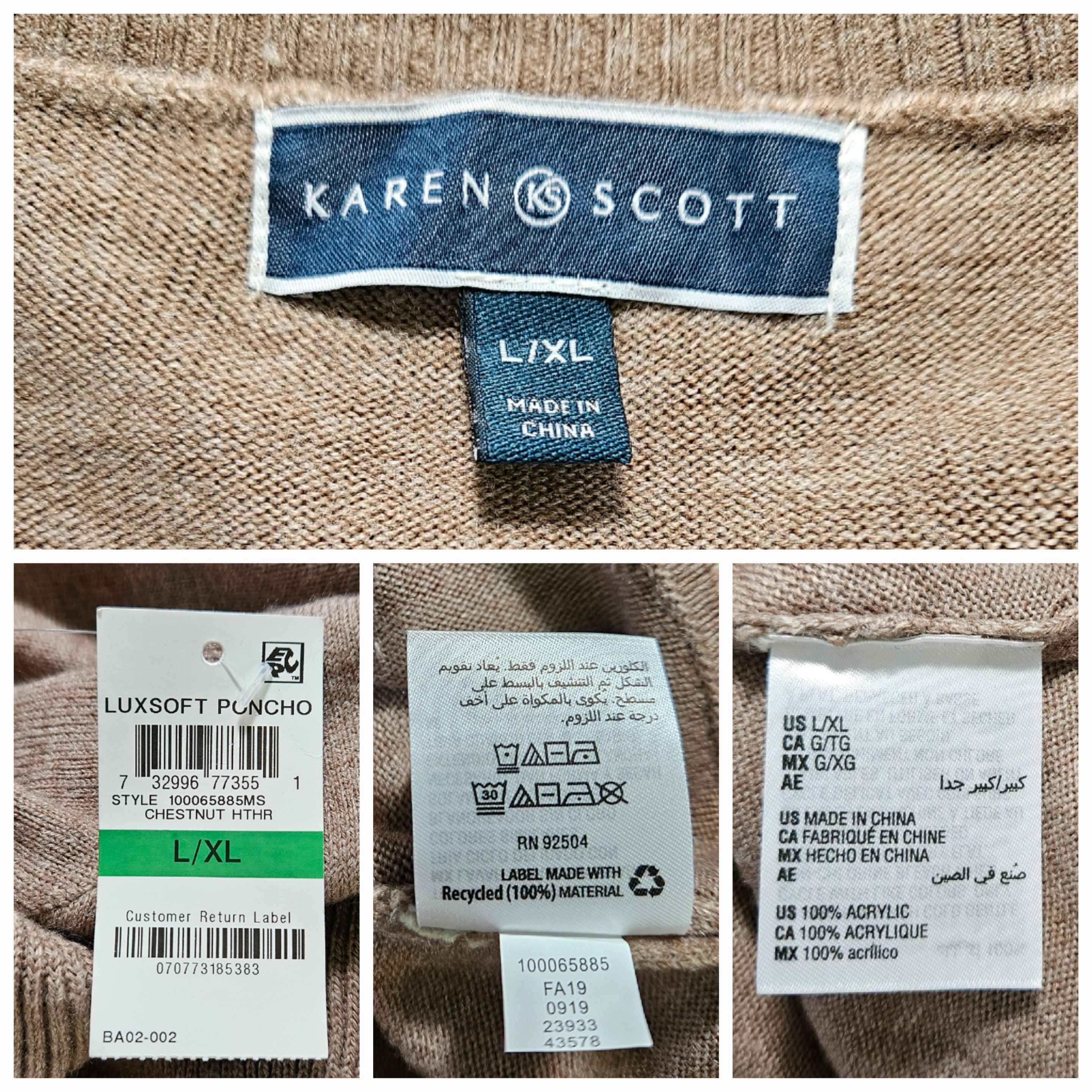 Other Karen Scott Size L/XL NEW Poncho Luxsoft Luxury Cape Beige Size XL / US 12-14 / IT 48-50 - 8 Thumbnail