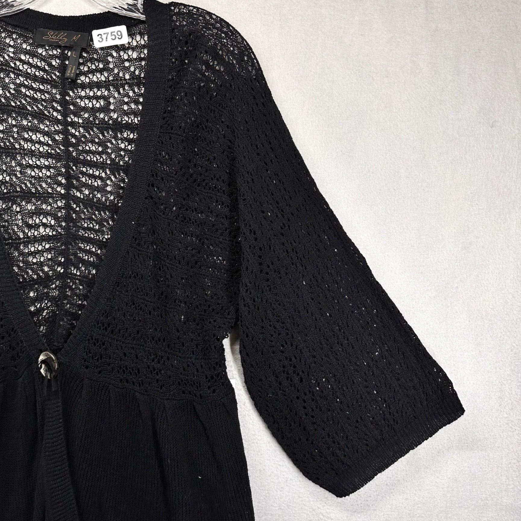 Vintage VINTAGE Shelly Couture Tunic Top Women Size Large Black Sheer Knit Goth V-Neck Pullover Size L / US 10 / IT 46 - 4 Thumbnail