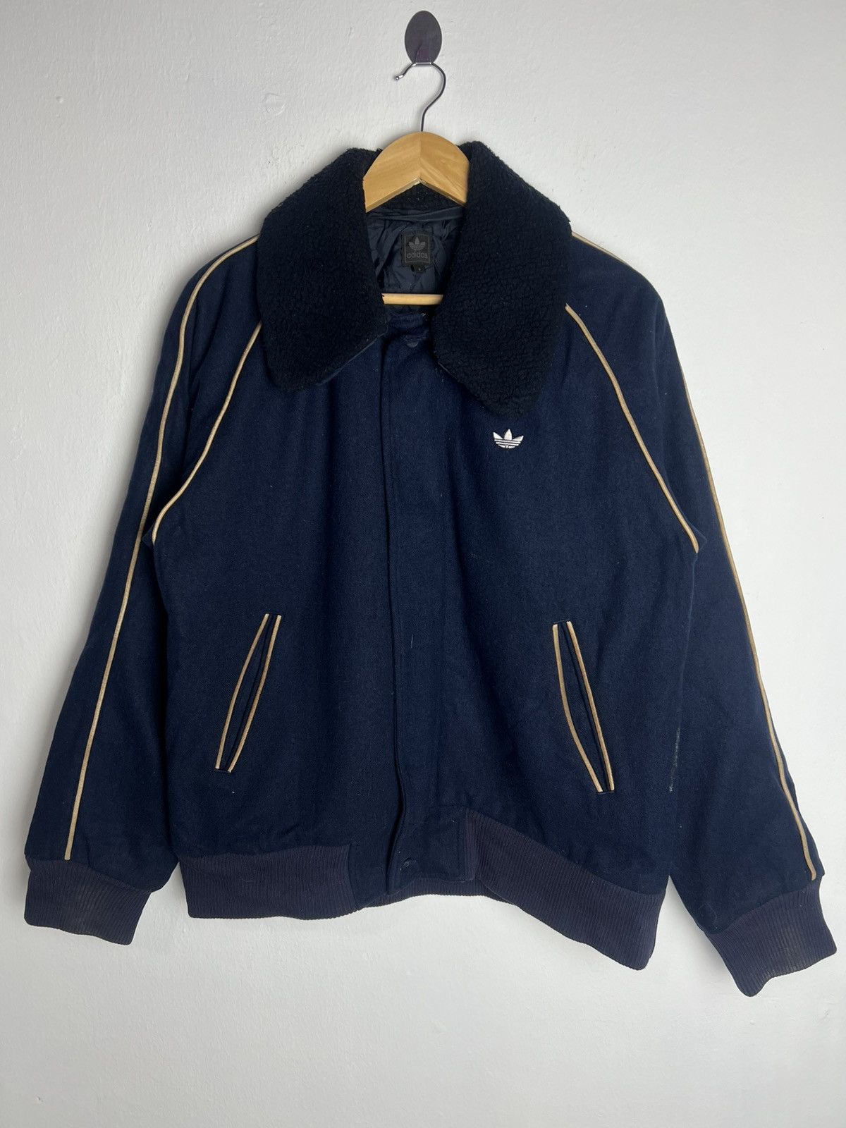 Adidas Vintage 90s Adidas Trefoil Quilted Wool Zip Up Jacket Size US L / EU 52-54 / 3 - 1 Thumbnail