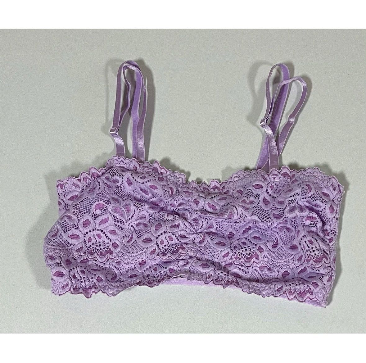 Vintage Purple Floral Lace Bandeau Bra Bralette Crop Top Size M 🪻 Size M / US 6-8 / IT 42-44 - 2 Thumbnail