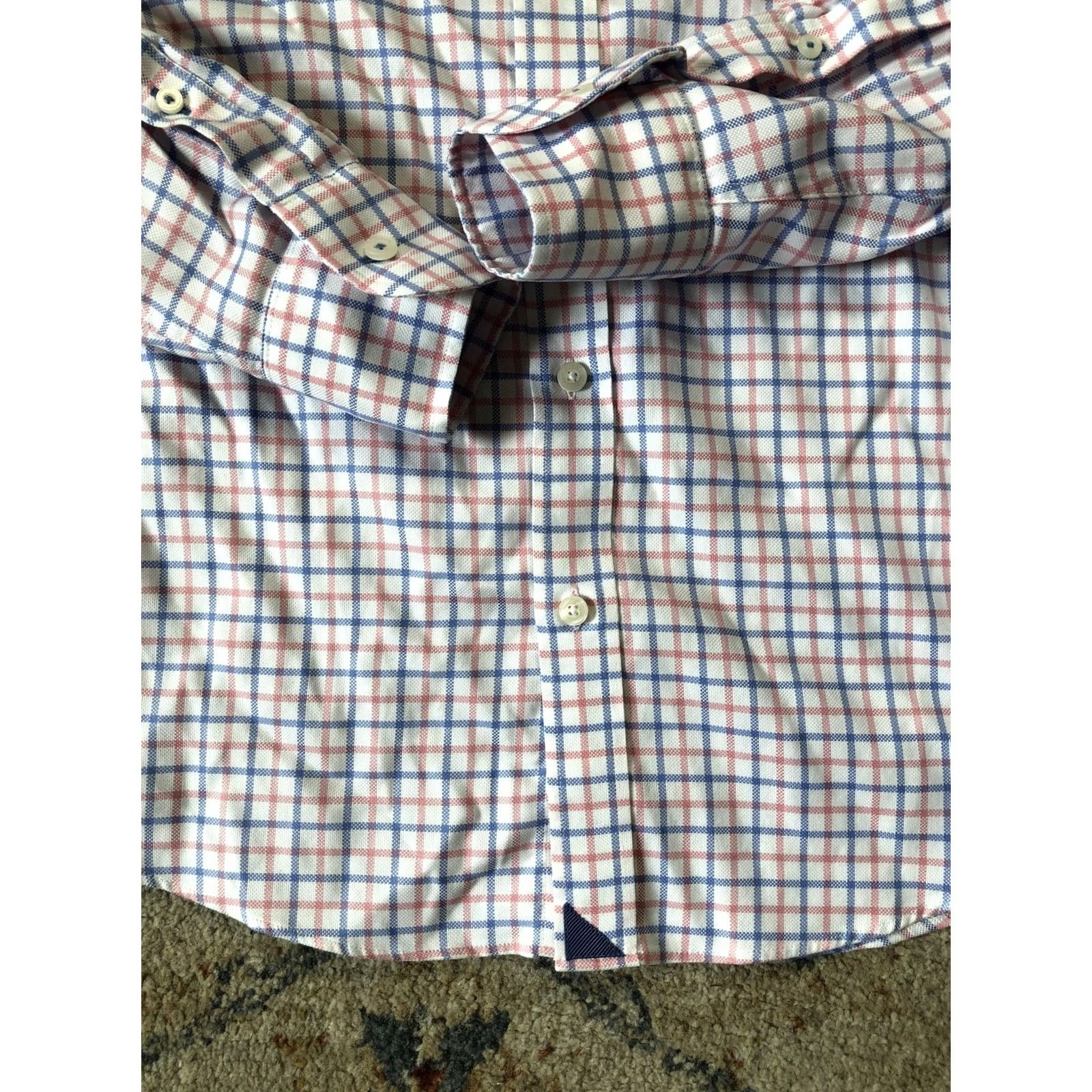 UNTUCKit UNTUCKit Shirt Slim Fit Wrinkle-Resistant White Blue Red Plaid Button-Front Check Cotton Made in Mauritius S Small Mens Adult Small XS? Size US S / EU 44-46 / 1 - 5 Thumbnail