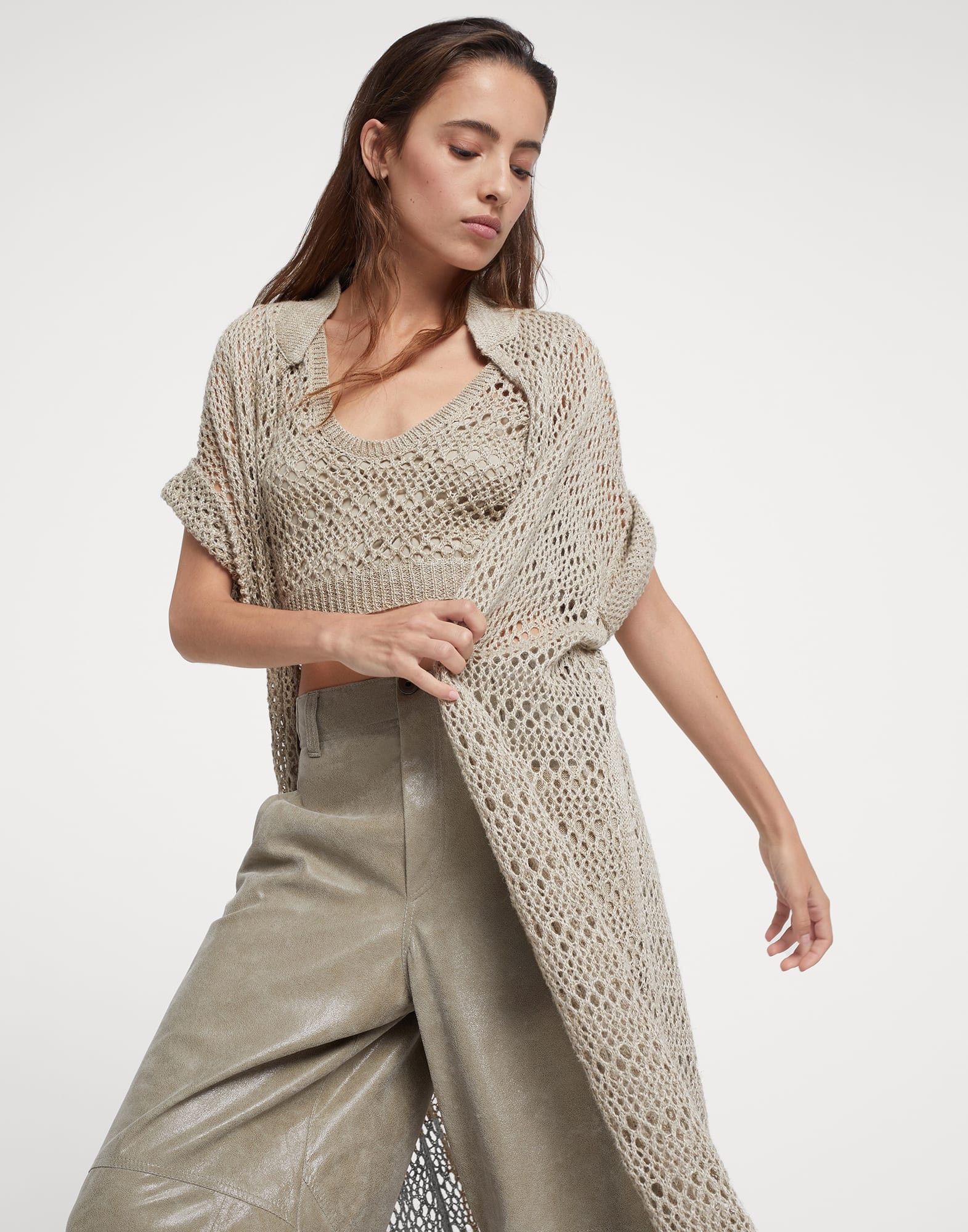 Brunello Cucinelli o1w1db10825 Cardigan in Beige/Khaki Size S / US 4 / IT 40 - 3 Thumbnail