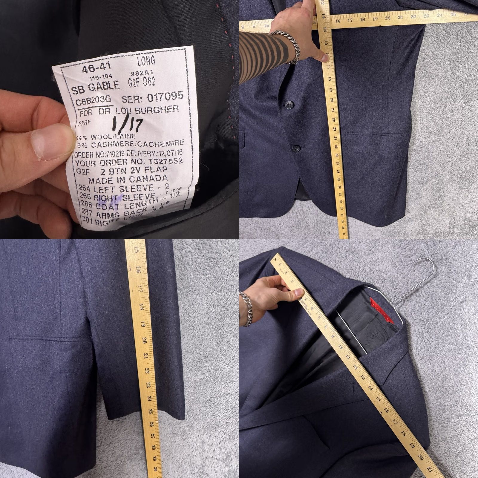 Vintage Samuelsohn Blazer Mens 46L Sport Coat Wool Cashmere Gray 2-Button Notch Notch Lapel Business Casual Long Coat/ Jacket Size 46R - 8 Thumbnail
