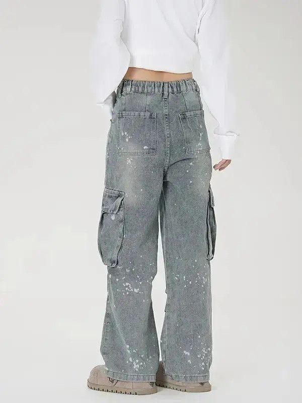 Japanese Brand Retro loose splashed ink wide leg pocket jeans Size US 34 / EU 50 - 6 Thumbnail