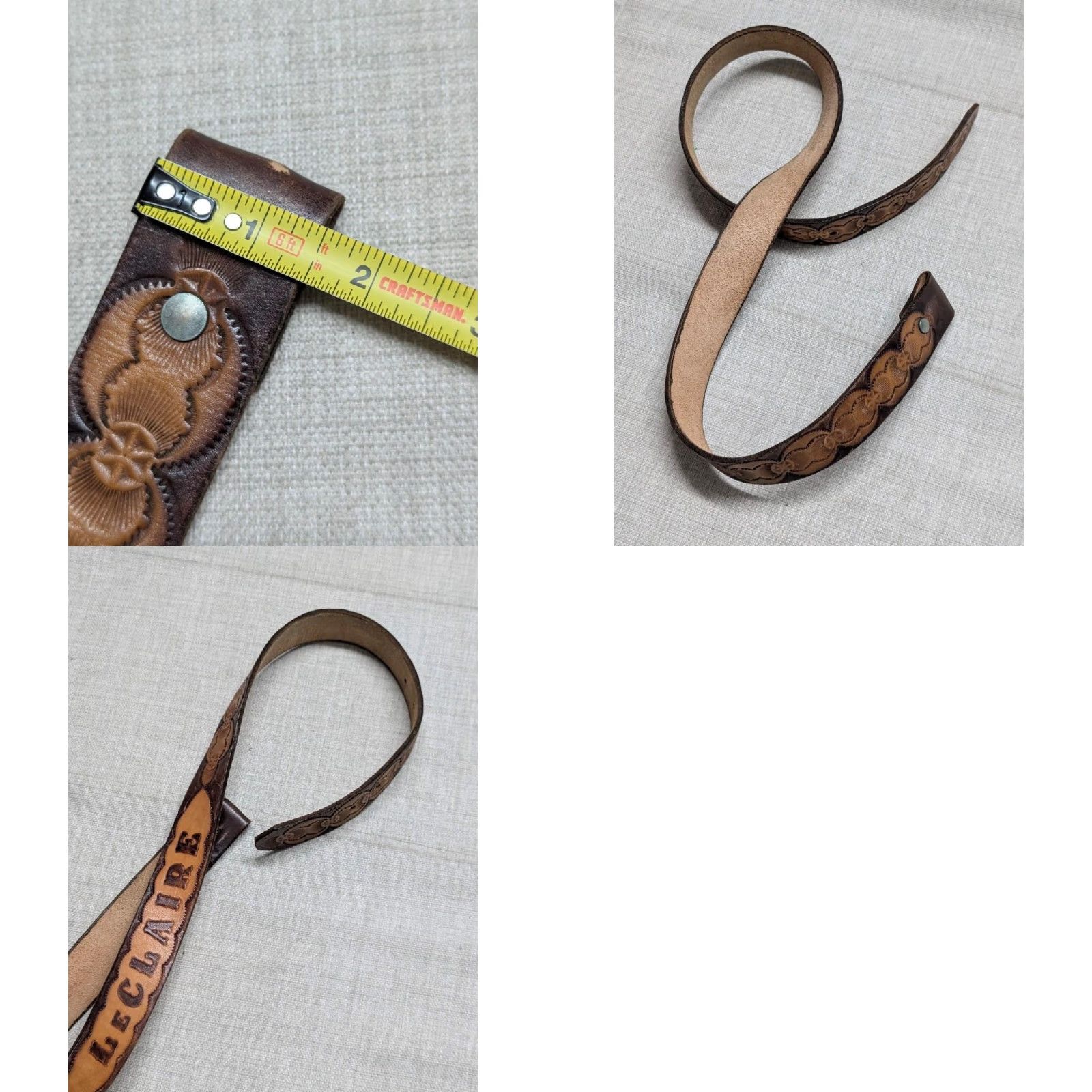 Vintage VINTAGE LeCLAIRE WESTERN Belt 36 Leather Brown Geometric Handcrafted Tooled Buckle Mens Adult 36 Brown Leather Full Grain 1-1/2" Western Belt Mens Size 36 - 8 Thumbnail