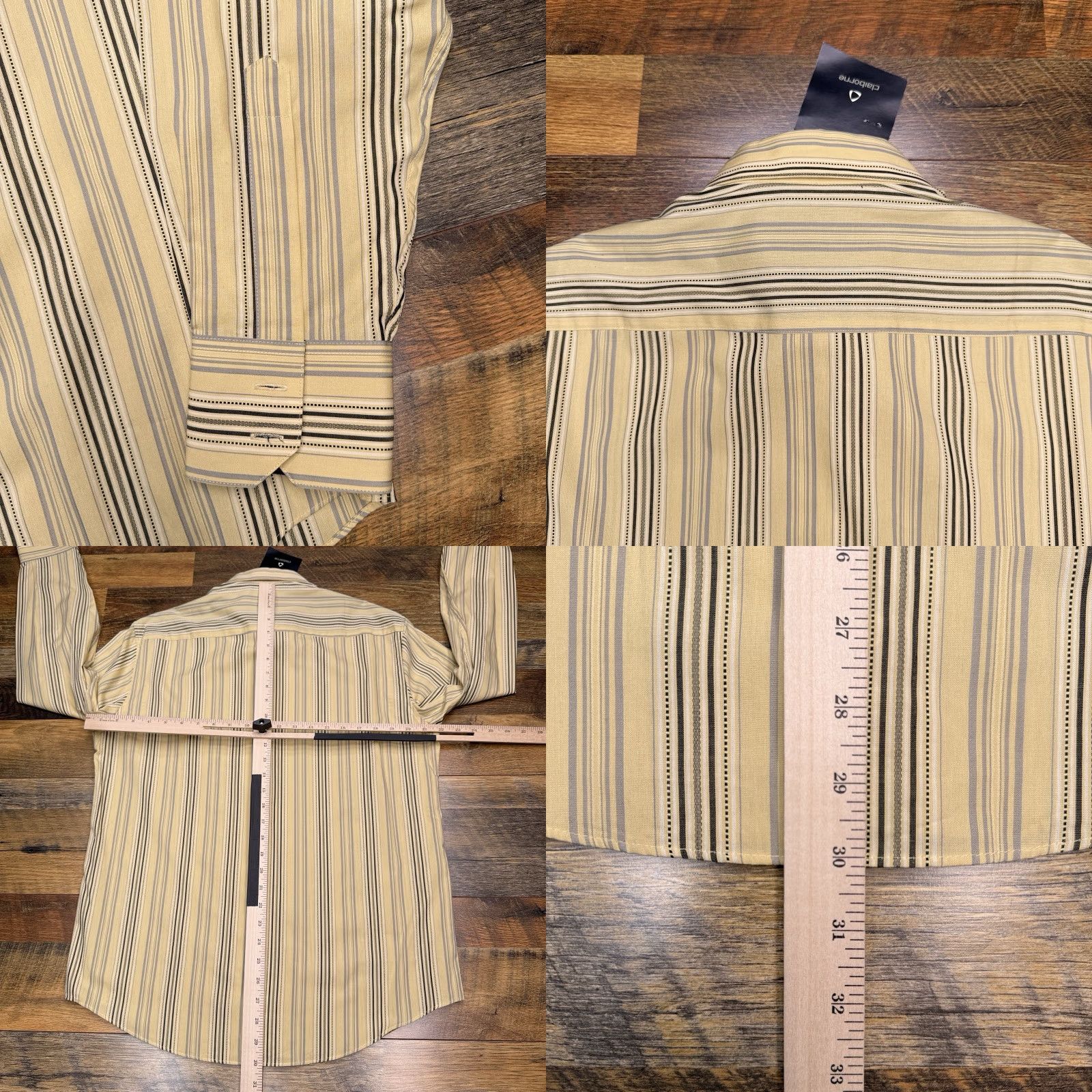 Liz Claiborne Claiborne Shirt Mens M Yellow Striped Button-Up Knit Cotton Long Sleeve Collar Button Up Casual Workwear 90s Theme Colorful Size US M / EU 48-50 / 2 - 8 Thumbnail