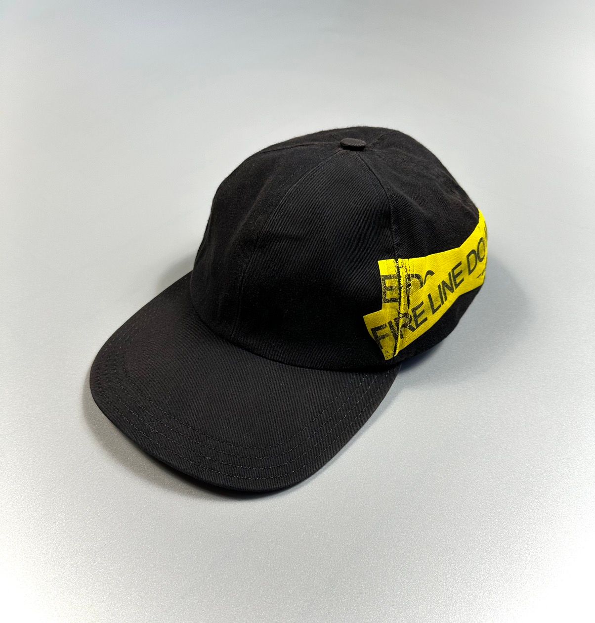 Pre-owned Off-white Fire Line Tape Cap In Black