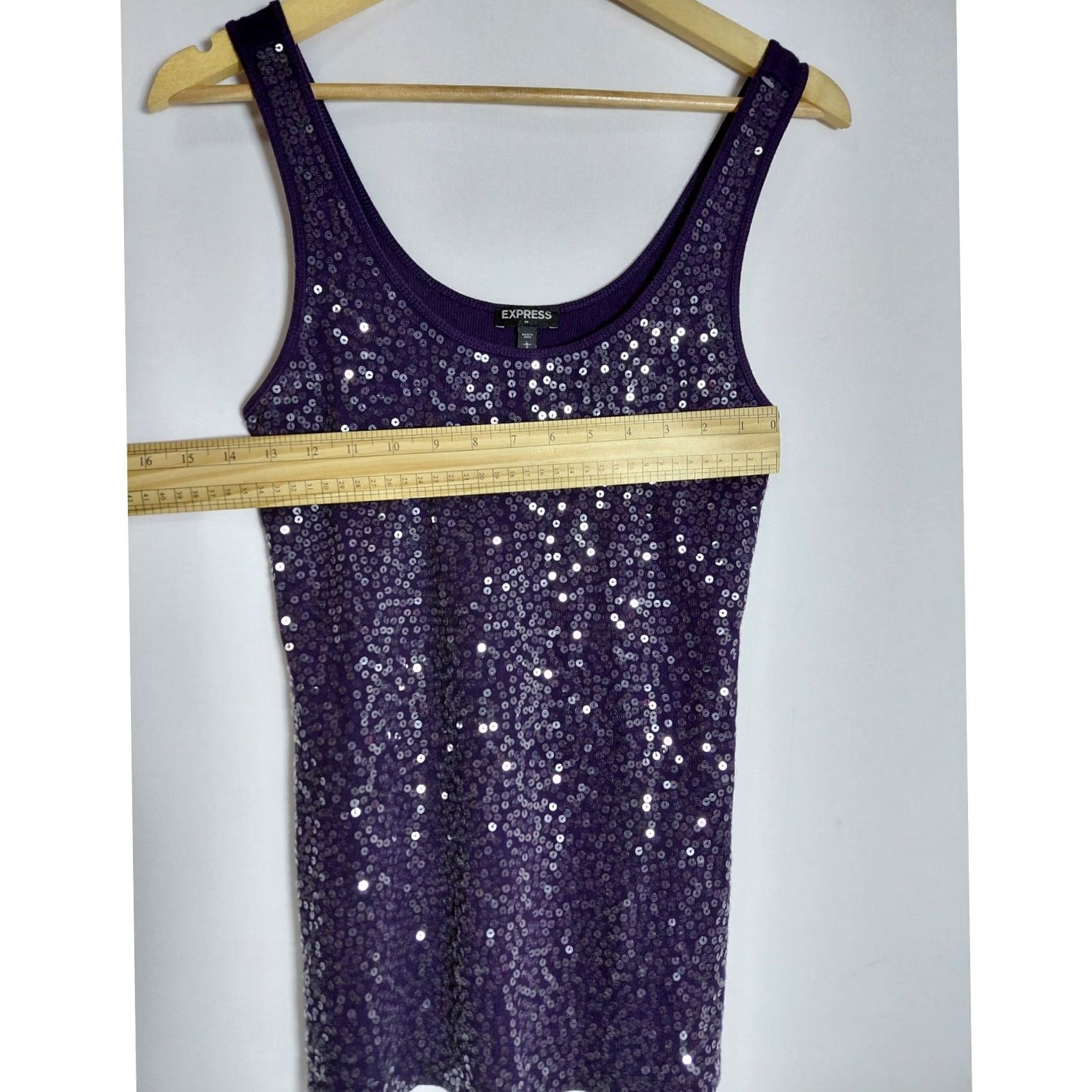 Express EXPRESS Sequin Tank Top Purple Solid Knit Sleeveless Women Size L Size L / US 10 / IT 46 - 5 Thumbnail