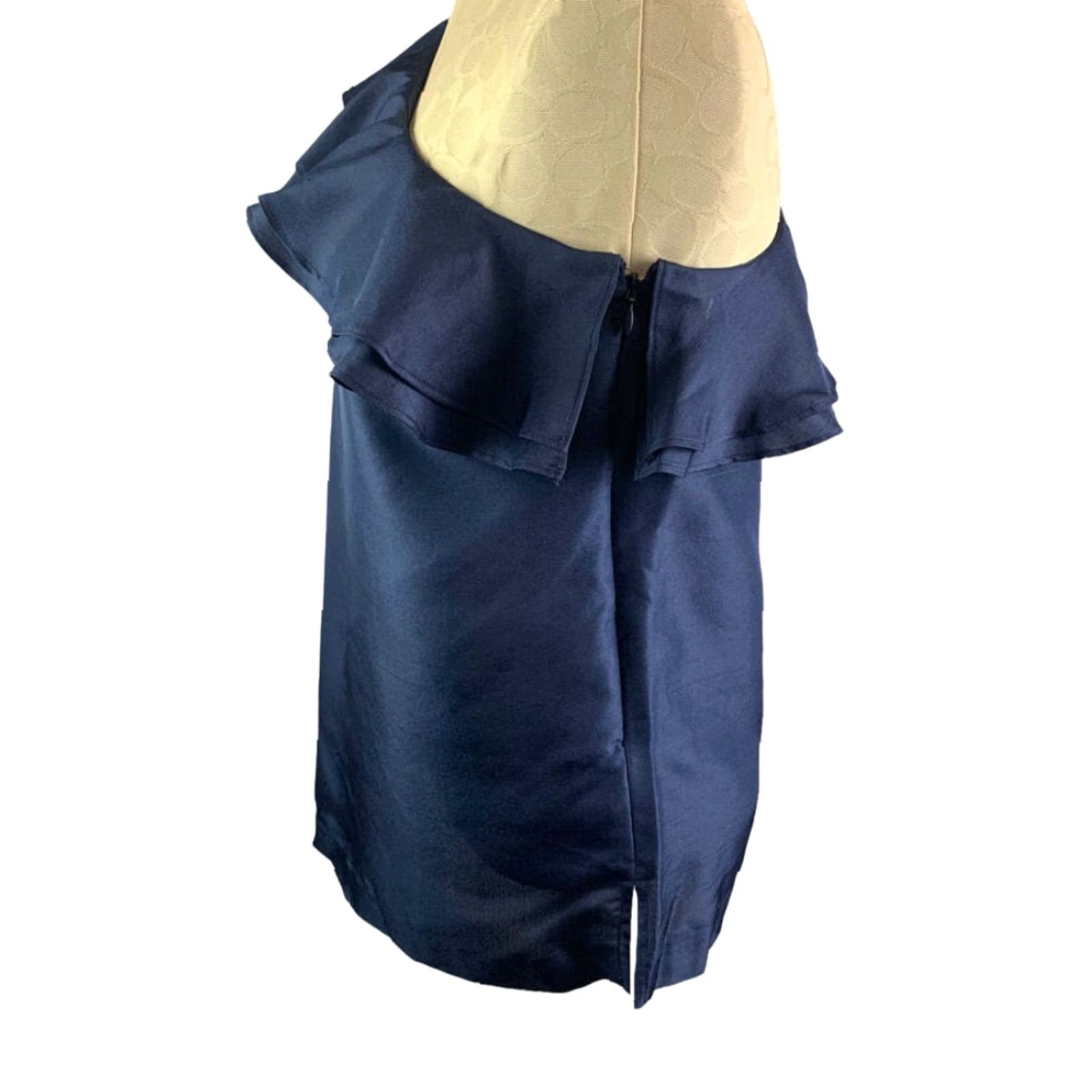 J.Crew VINTAGE J.Crew Blouse 4T Tall Womens Shantung Silk One Shoulder Blue 18" Chest 26" Length 23" Sleeve Mens? Girls? Size S / US 4 / IT 40 - 6 Thumbnail