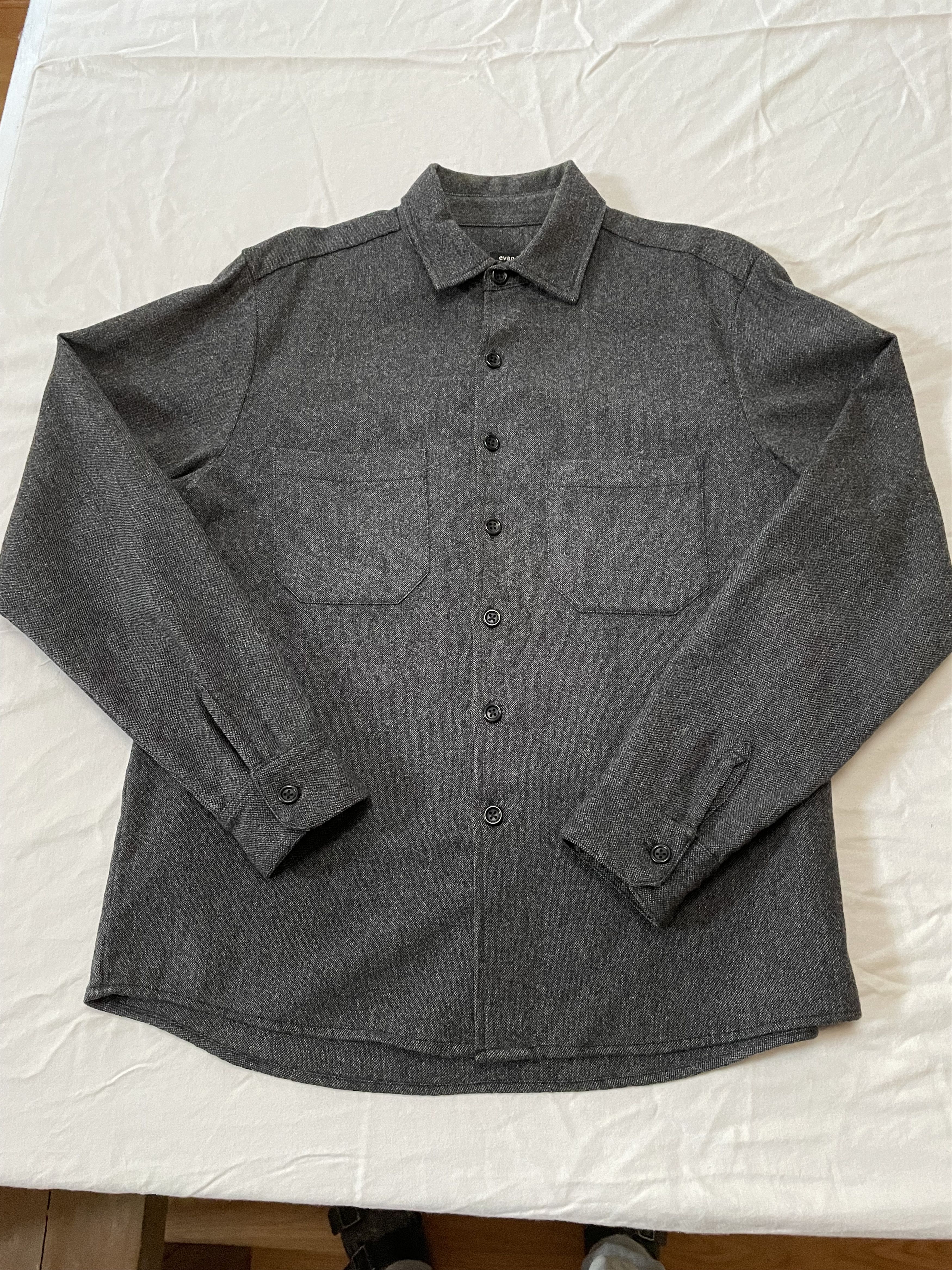 Pre-owned Evan Kinori Grey Marled Wool Two-pocket Shirt