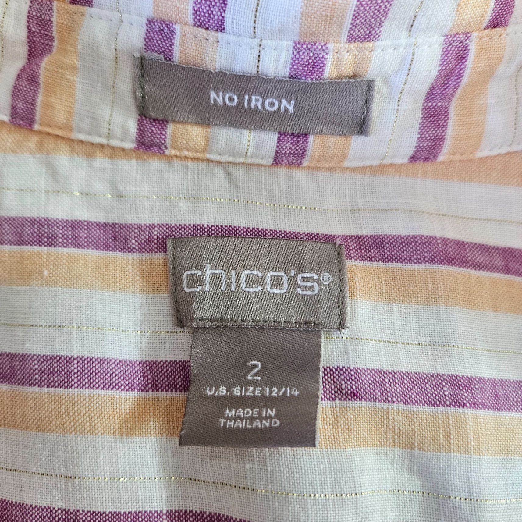 Vintage Chico's Womens No Iron Button Front Shirt Sz Large Linen Purple Orange Striped Size L / US 10 / IT 46 - 5 Thumbnail