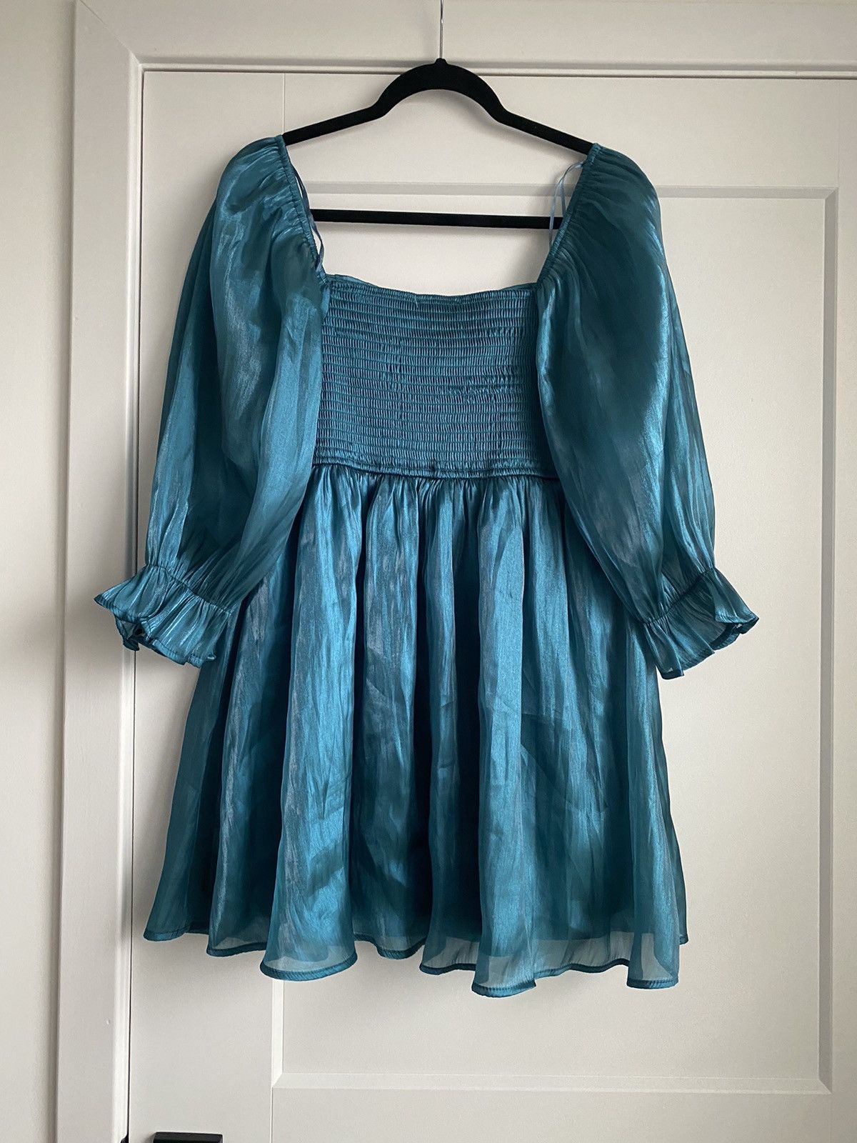 Other Thirty Thirty LA Puff Mini Dress Women Shimmer Teal Gorgeous Size XL / US 12-14 / IT 48-50 - 8 Thumbnail