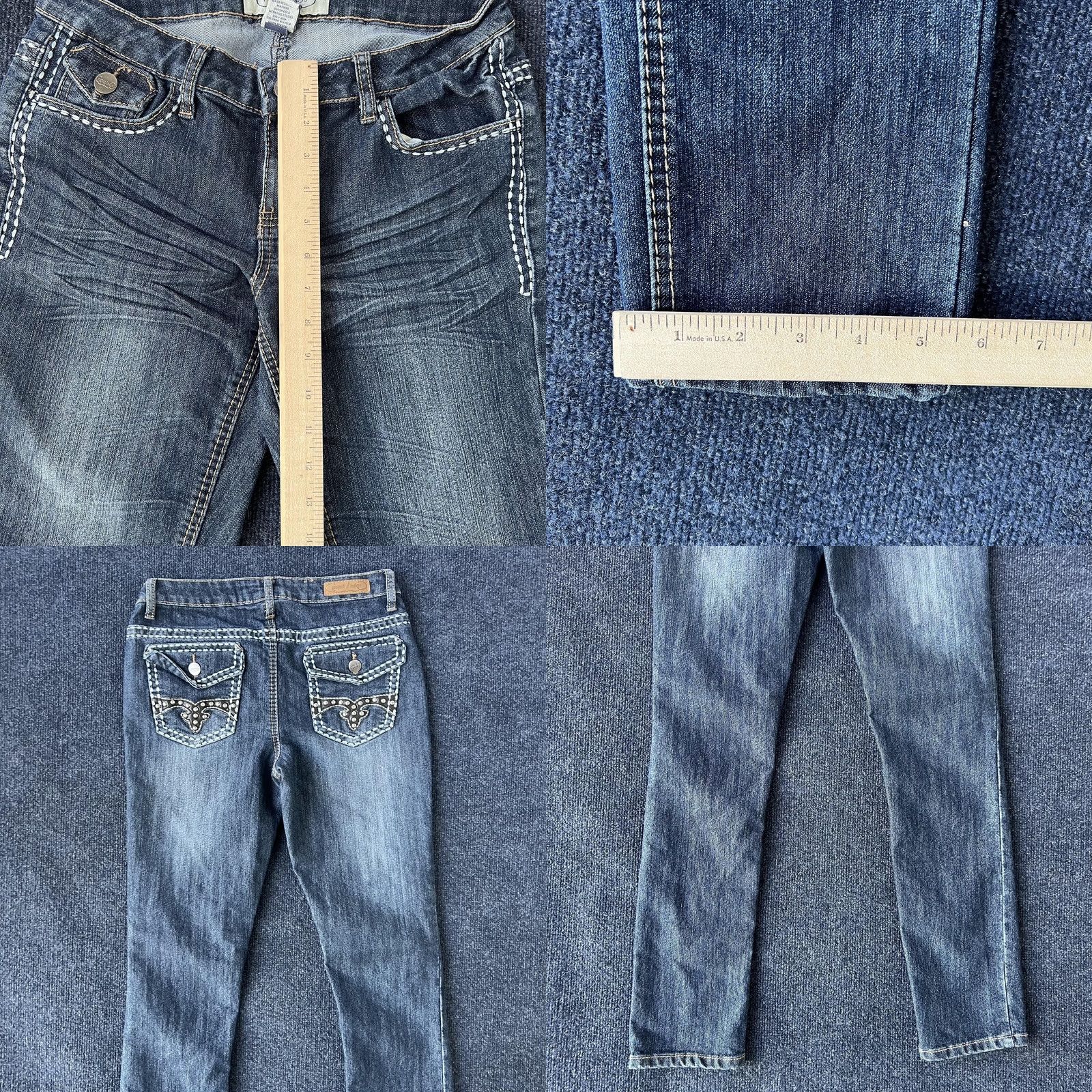 Vintage Y2K Indigo Jeans Womens 9 Blue Skinny Stretch Contrast Stitch Embellished Size 30" / US 8 / IT 44 - 8 Thumbnail