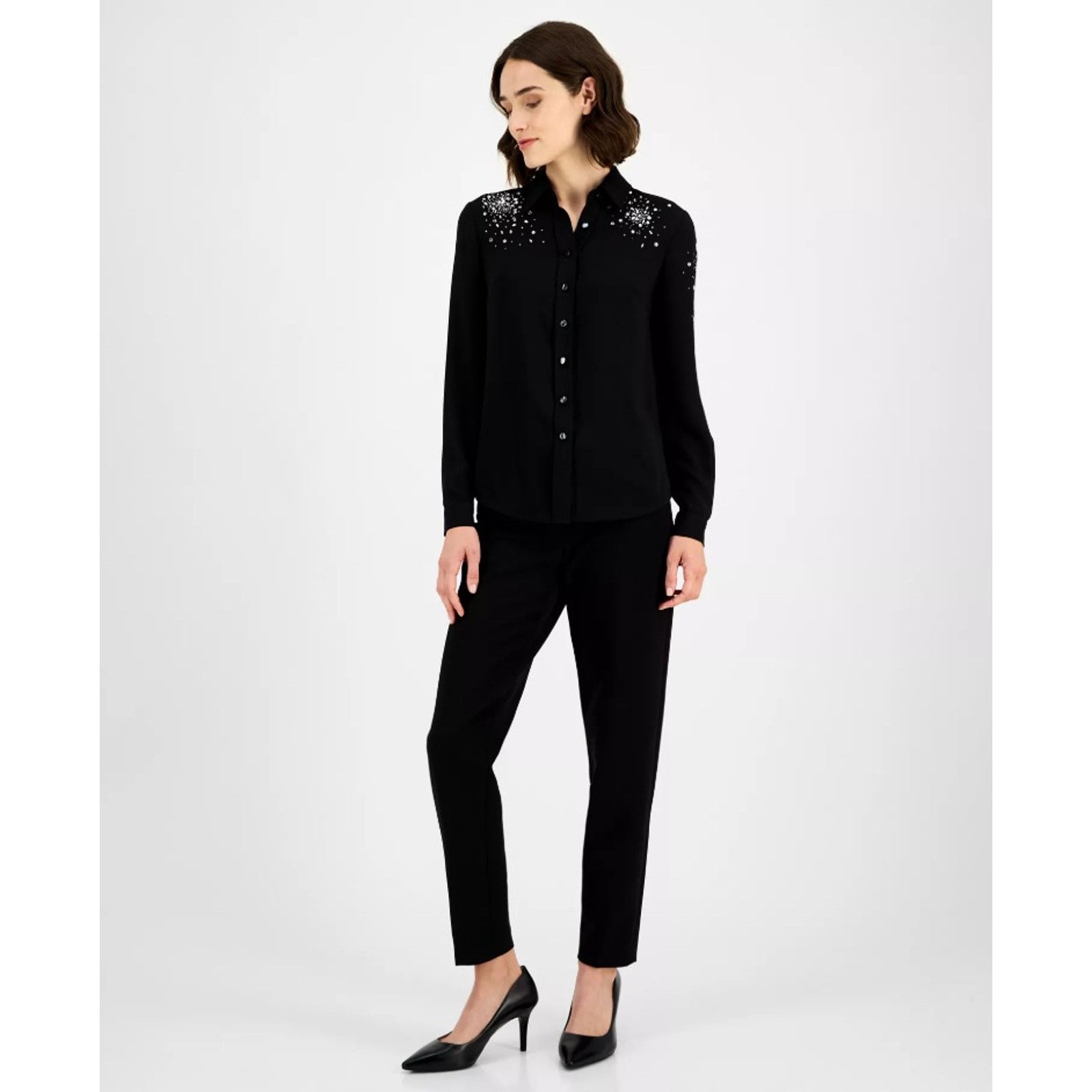 Anne Klein Anne Klein Women Embellished Button-Front Blouse Size M Size M / US 6-8 / IT 42-44 - 3 Thumbnail