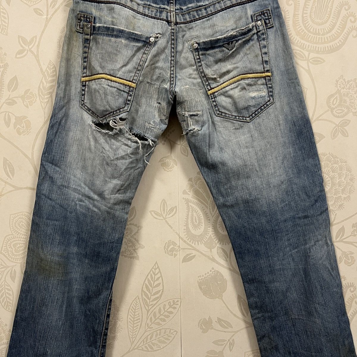 Armani × If Six Was Nine Ripped Distressed Armani Jeans Faded Blue Size US 33 - 13 Thumbnail