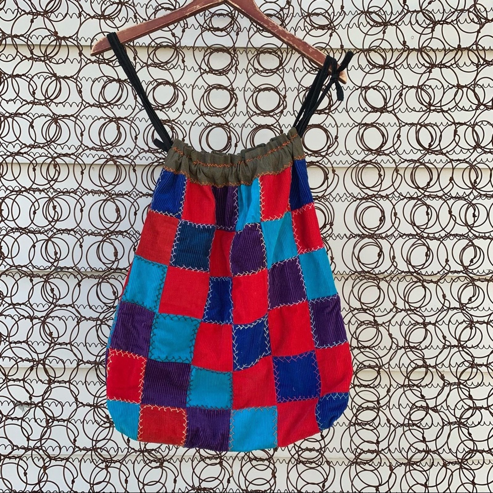 Vintage Vintage corduroy patchwork drawstring bag Size ONE SIZE - 1 Thumbnail
