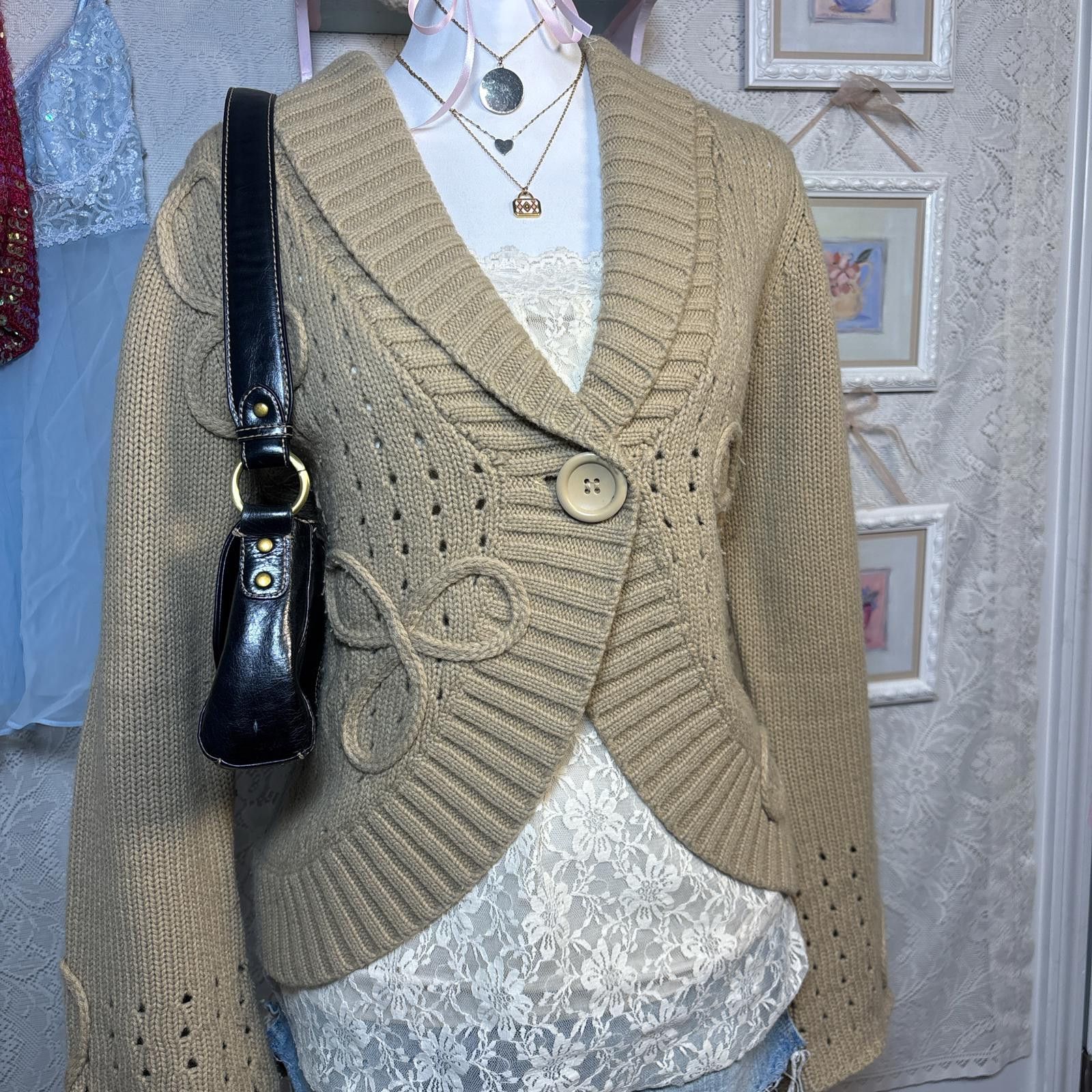 Other vintage knit floral brown cardigan Size M / US 6-8 / IT 42-44 - 3 Thumbnail