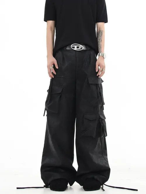 VIBE Faux Leather Black Cargo Denim Jeans Size US 32 / EU 48 - 1 Thumbnail