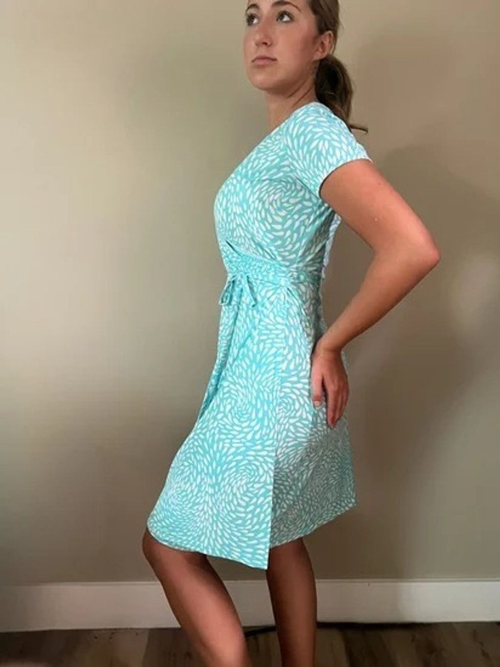 Vintage Y2K Aqua Blue Summer Raindrop Wrap Dress by Attention sz XS Size XS / US 0-2 / IT 36-38 - 5 Thumbnail