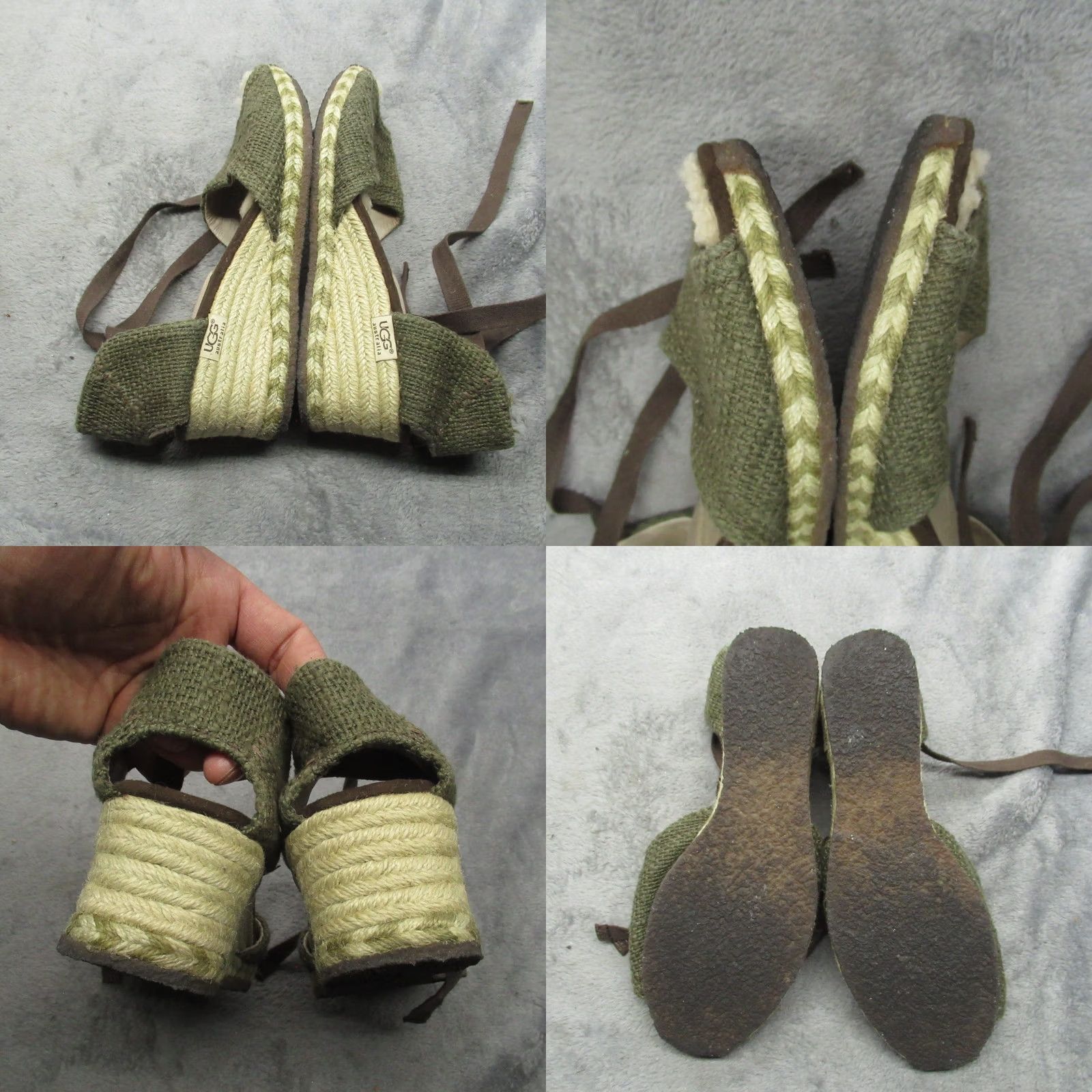 Ugg UGG Sandal Women 8 Green Espadrille Wedge Sheepskin Ankle Straps Tie Platform Casual Summer Size US 8 / IT 38 - 8 Thumbnail