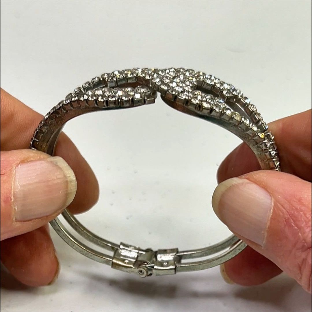 Other Silver-Tone Rhinestone Bangle Bracelet With Double C Design Size ONE SIZE - 6 Thumbnail