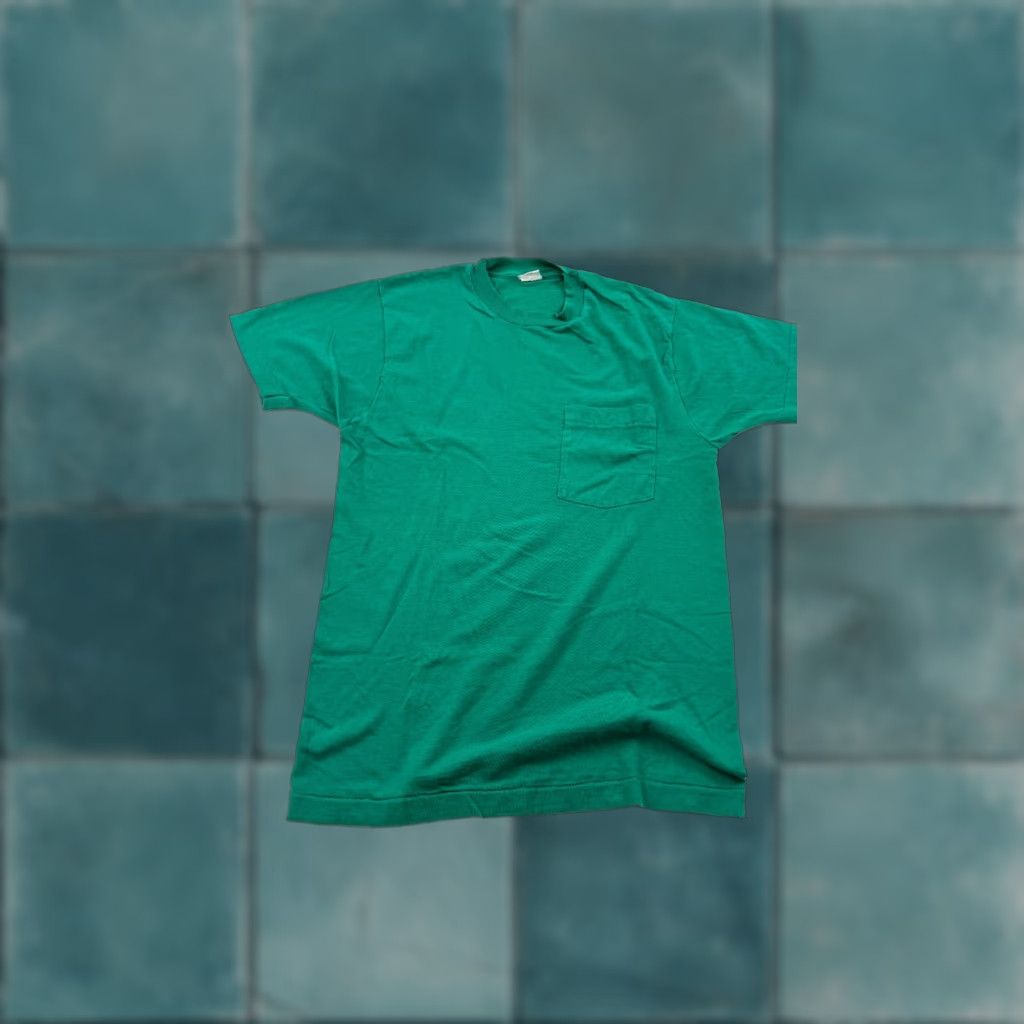 Fruit Of The Loom Fruit of the Loom Shirt Mens S Green Pocket Crew Neck USA Made Short Sleeve Cotton Size US S / EU 44-46 / 1 - 1 Thumbnail
