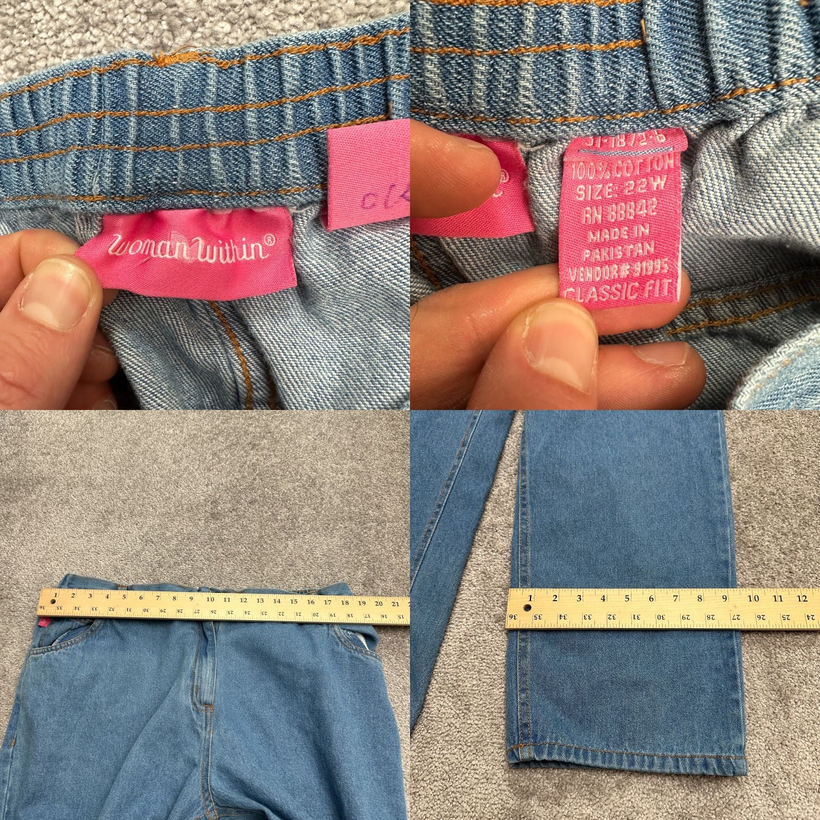 Vintage Woman Within Plus Size 22W Classic Fit Wide-Leg Denim Jeans Blue Elastic Waist 5-Pocket Casual Size 40" / US 18 - 8 Thumbnail