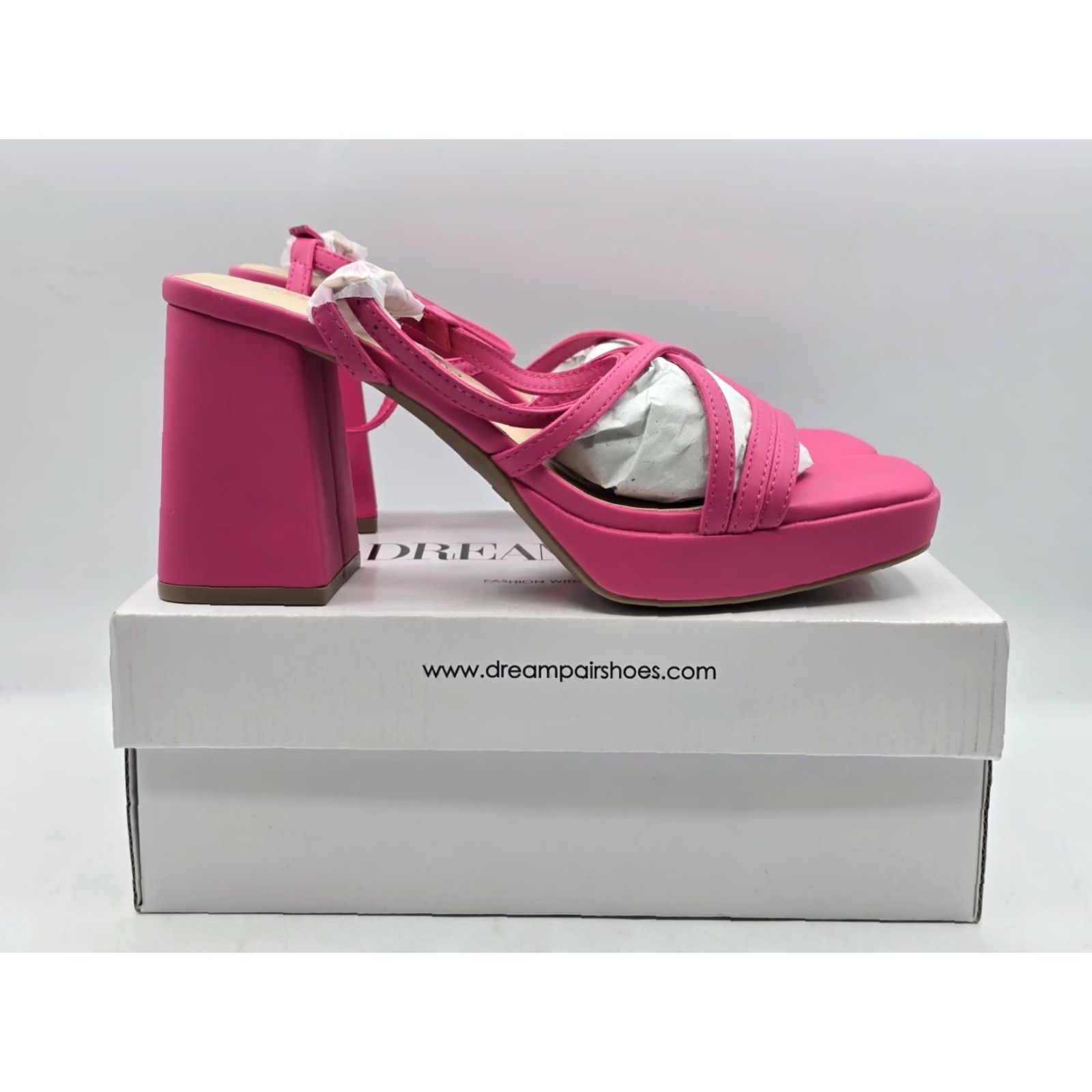 Pinko Dream Pairs Sandal Women’s Platform Chunky Heeled Sandal - Hot Pink - Size 7.5 - Strappy Ankle Strap - Pink - Women - NIB Size US 8 / IT 38 - 4 Thumbnail