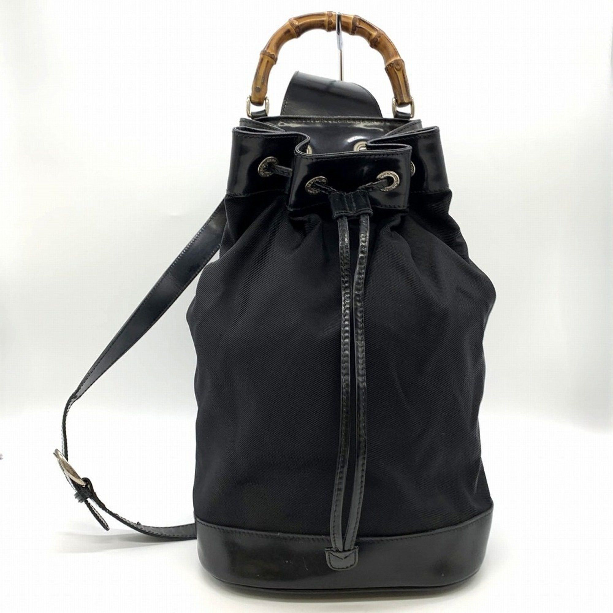 Gucci Old Gucci 003 2113 0036 Bamboo Shoulder Bag Nylon Patent Leather Black Women's It6Nnt45Wgb3