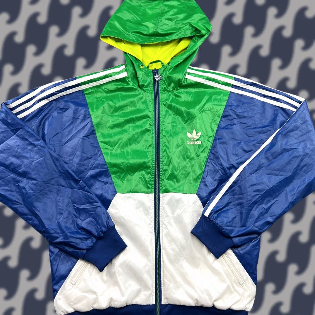 Nike Nike 2009 Multicolor Windbreaker Jacket Full Zip Green Blue White Pocket Trefoil Mens S Size US S / EU 44-46 / 1 - 1 Thumbnail