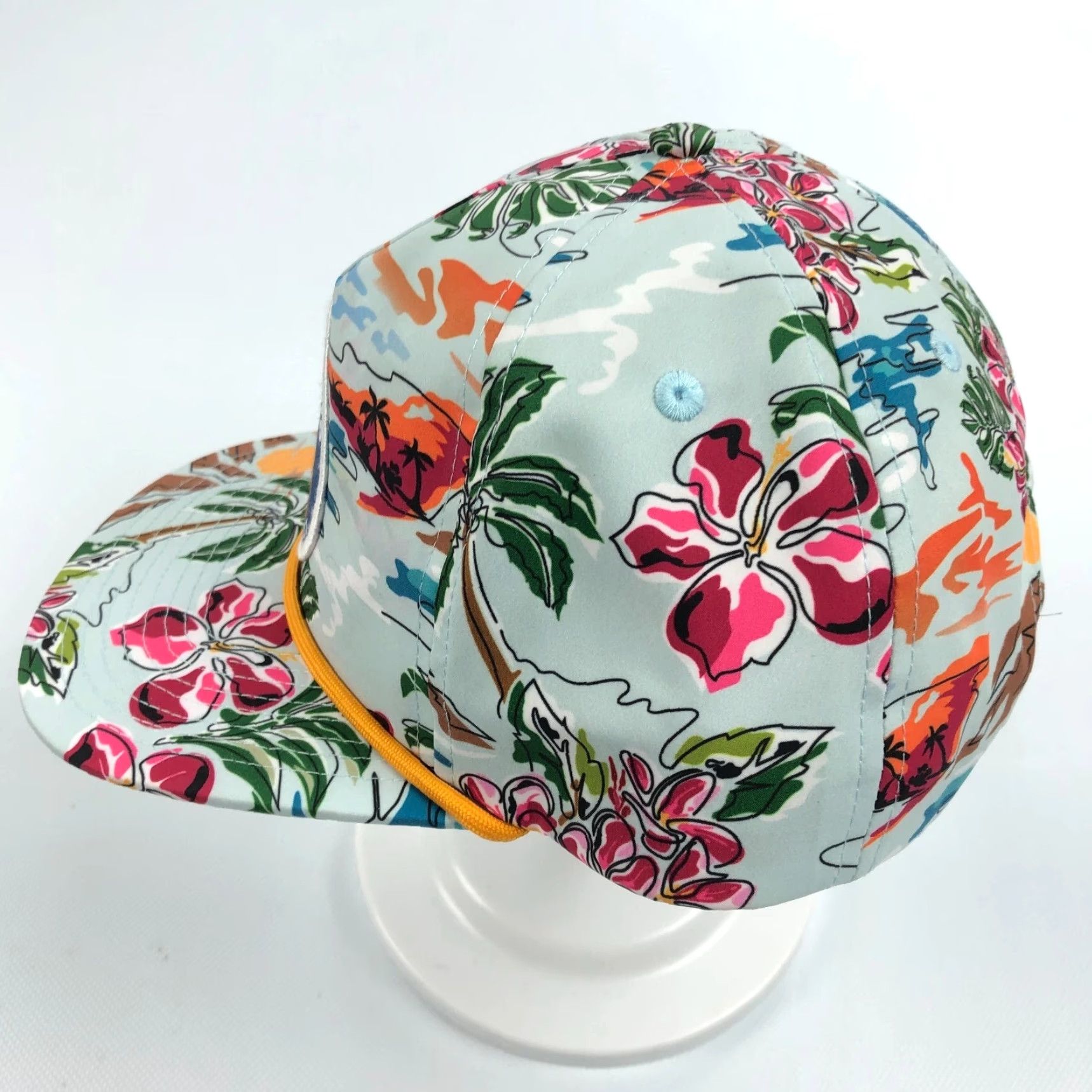 Vintage Livin Hooked Hat Snapback Flat Brim Tropical Floral Graphic Rope Detail Surf Pelican Size ONE SIZE - 5 Thumbnail