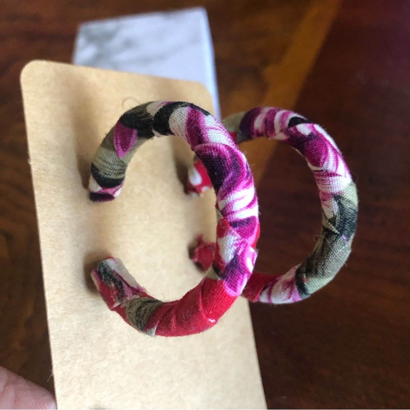 Handmade Hand crafted fabric covered hoop earrings Size ONE SIZE - 5 Thumbnail