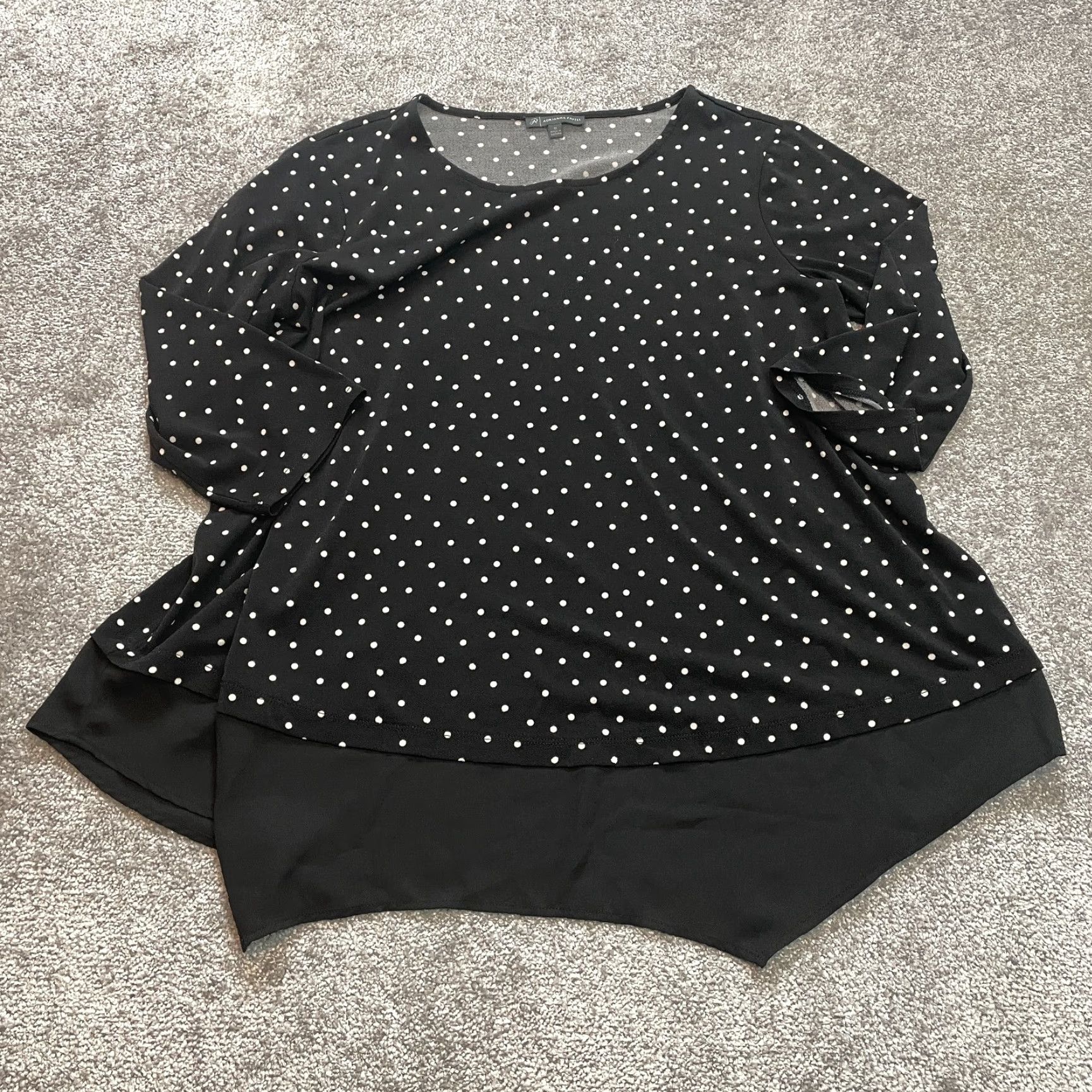 Adrianna Papell Adrianna Papell Blouse Shirt Womens 1X Plus Black Polka Dot Long Sleeve Ladies Size XL / US 12-14 / IT 48-50 - 2 Thumbnail