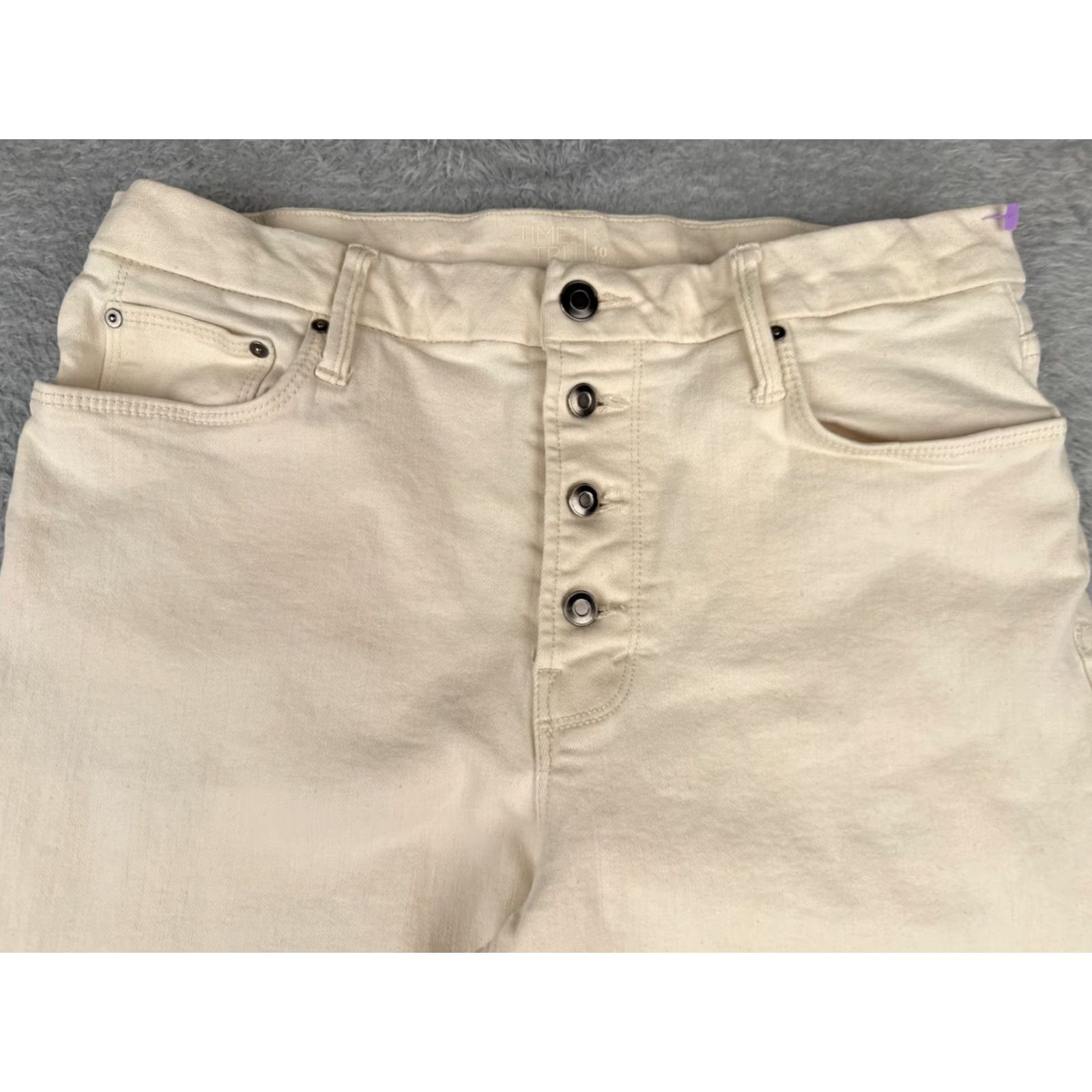 Vintage Time And Tru Jeans Women 10 Ivory Denim Wide-Leg High Rise Button Fly 30x24 Size 32" / US 10 / IT 46 - 4 Thumbnail