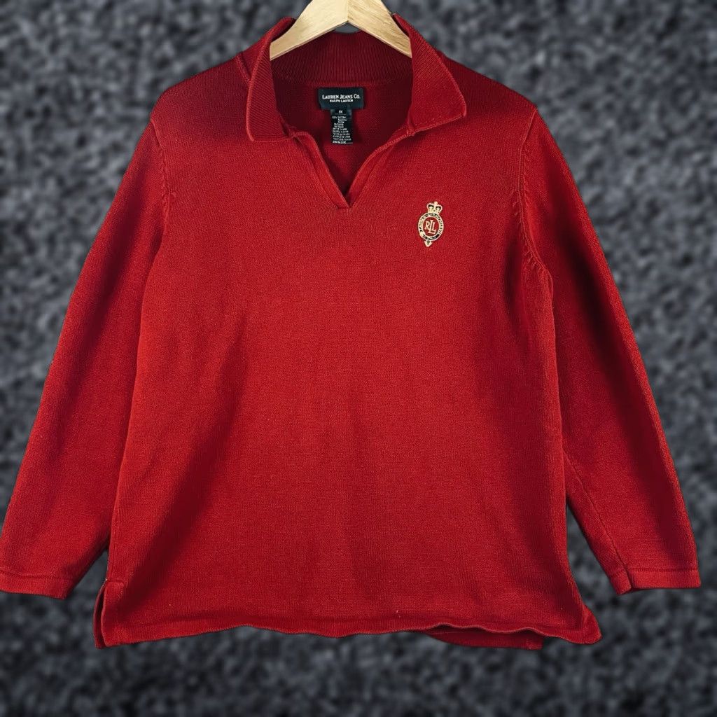 Ralph Lauren VINTAGE Lauren Ralph Lauren Sweater Womens 1X 1/4 Zip Red Crest Logo Pullover Knitted Cotton Knit Embroidered Zipper Logo Esque Size XL / US 12-14 / IT 48-50 - 1 Thumbnail