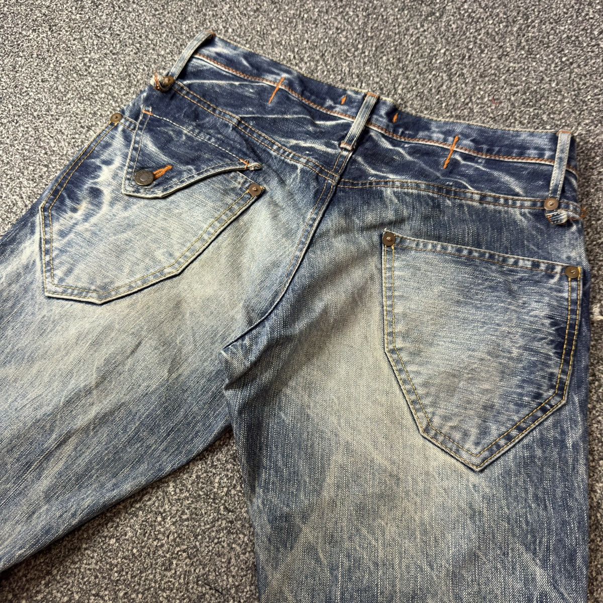 14th Addiction Vintage 90s Flared Japanese Distressed Whisker Acid Wash B.W Size US 32 / EU 48 - 6 Thumbnail