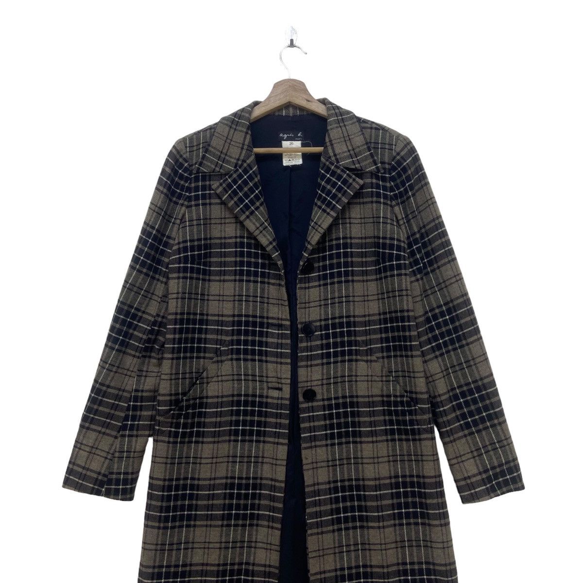 agnes b. Agnes B. Checkered Plaid Laine Wool Long Coat Size S / US 4 / IT 40 - 3 Thumbnail