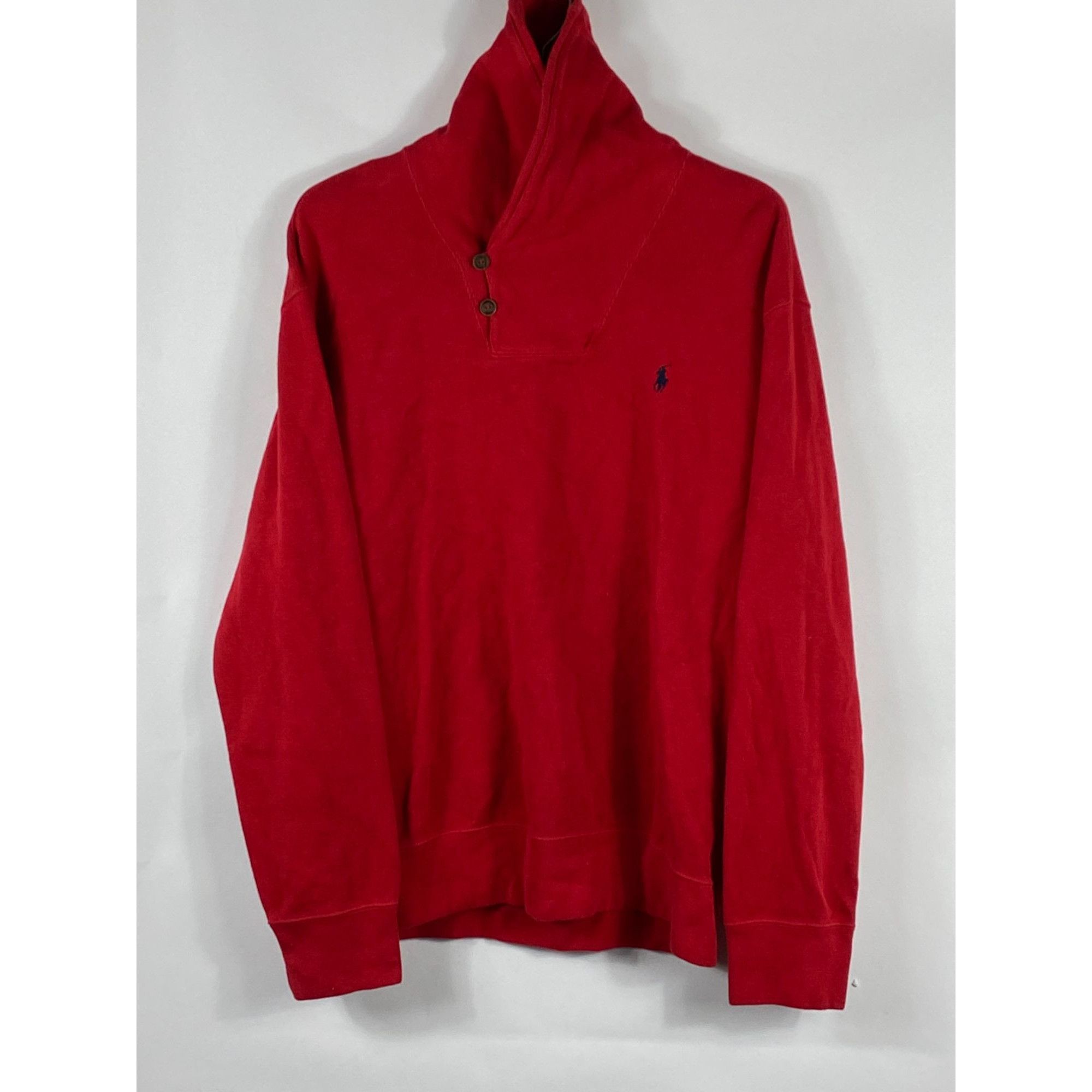 image of Polo Ralph Lauren Vintage Polo By Ralph Laurent Shawl Collar Pullover Sweatshir in Red (Size XL)