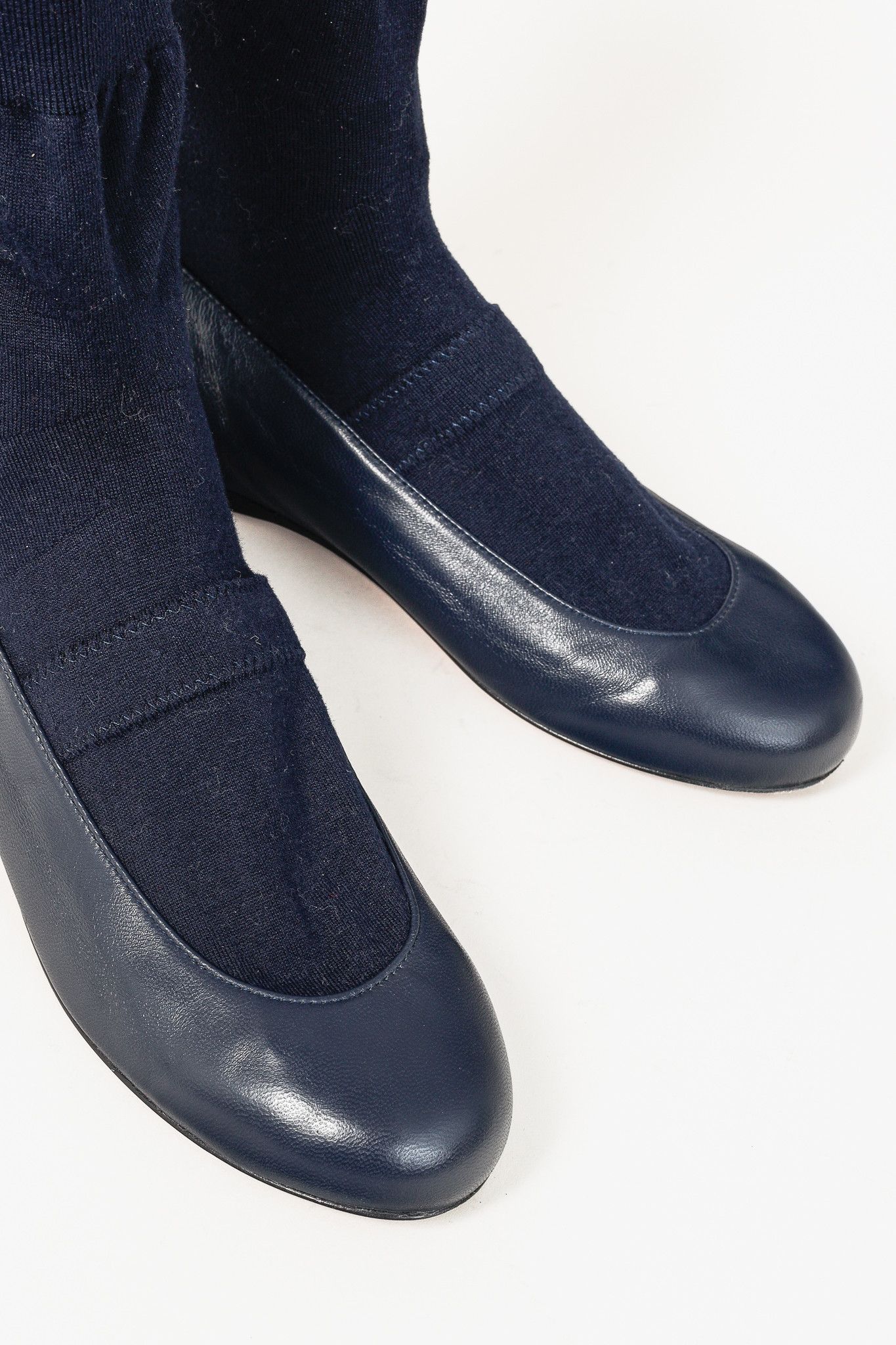 Tibi Tibi Borg Navy Leather Flat Sock Boots Size US 6 / IT 36 - 6 Thumbnail