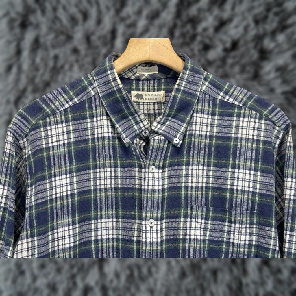 Vintage Onward Reserve Shirt Mens X-Large Tailored Fit Flannel Button Up Blue Plaid Size US XL / EU 56 / 4 - 1 Thumbnail