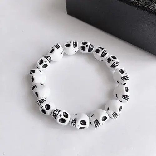 Handmade Elastic Skull Skeleton Beaded Bracelate Size ONE SIZE - 2 Thumbnail