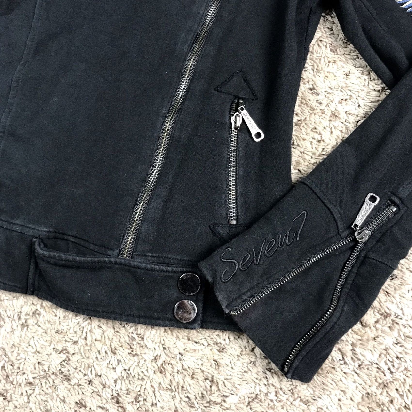 Vintage Seven7 Womens Jacket Coat Black Full Zip Mock Neck Grunge Designer Casual Small XS S Size S / US 4 / IT 40 - 5 Thumbnail