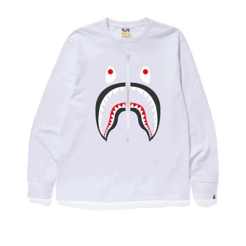 image of Bape Longsleeve Shark Tee White, Men's (Size 2XL)