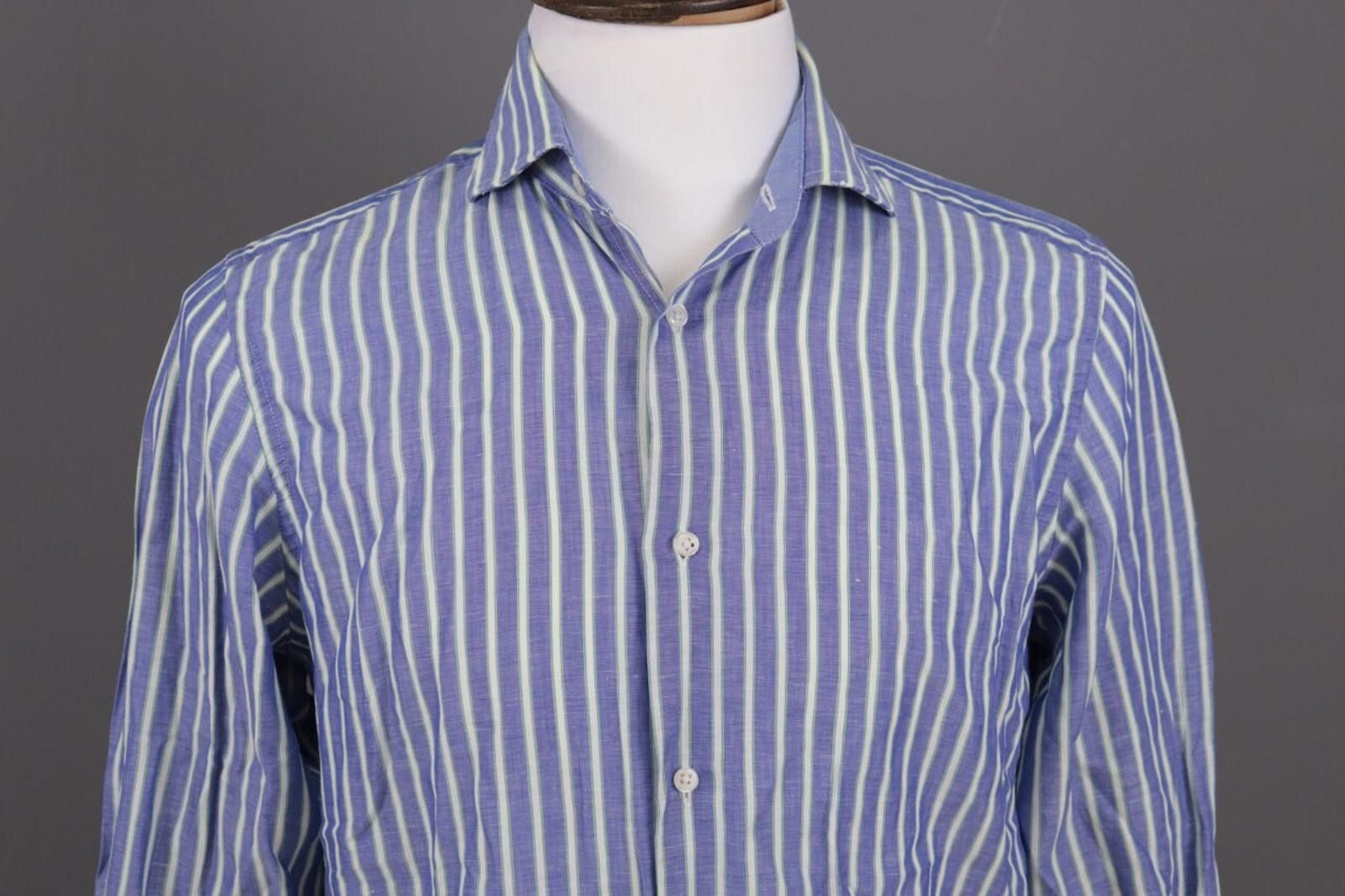 Designer Hackett London Blue Striped Blue Shirt Size 39 / 15.5 Size US M / EU 48-50 / 2 - 5 Thumbnail